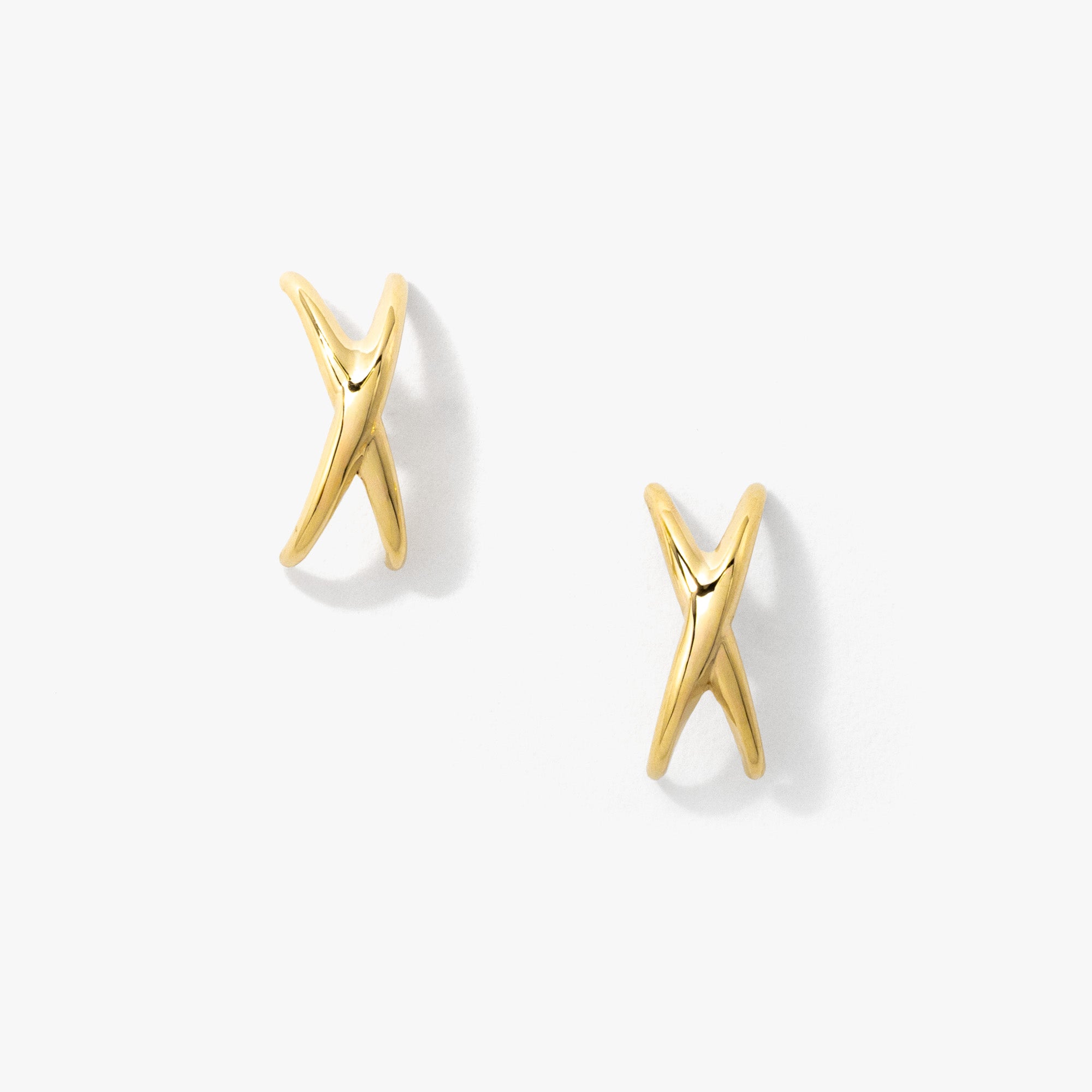 X Cuff Stud Earrings in 10K Yellow Gold