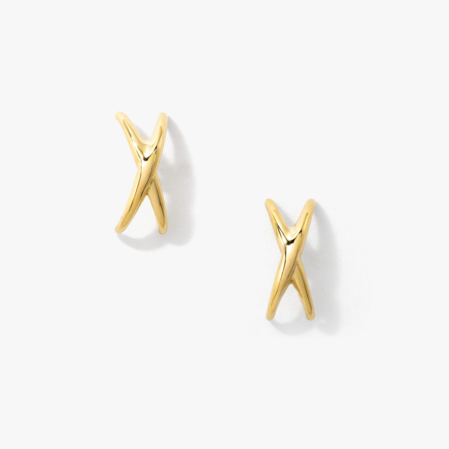 X Cuff Stud Earrings in 10K Yellow Gold
