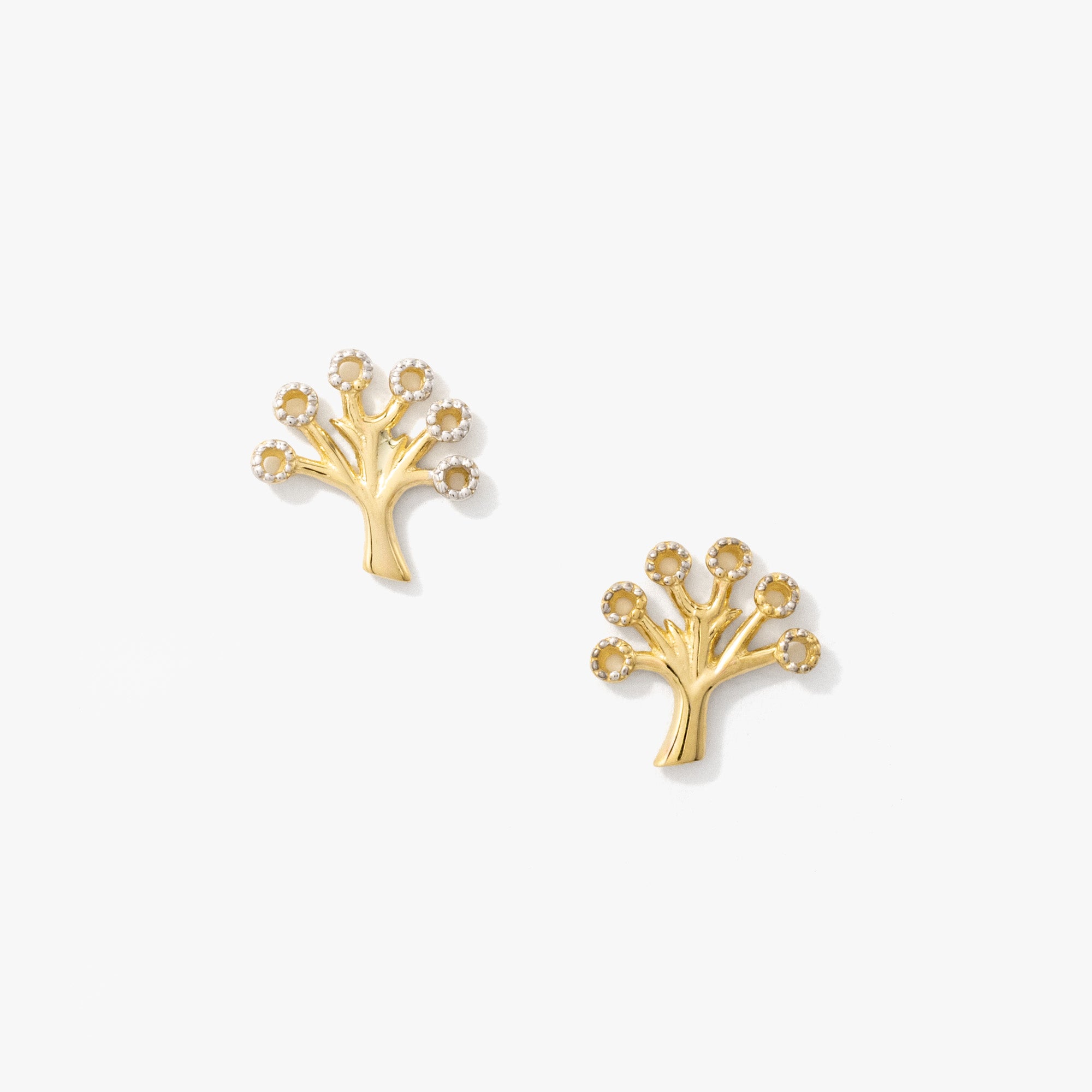 Tree of Life Stud Earrings in 10K Yellow and White Gold