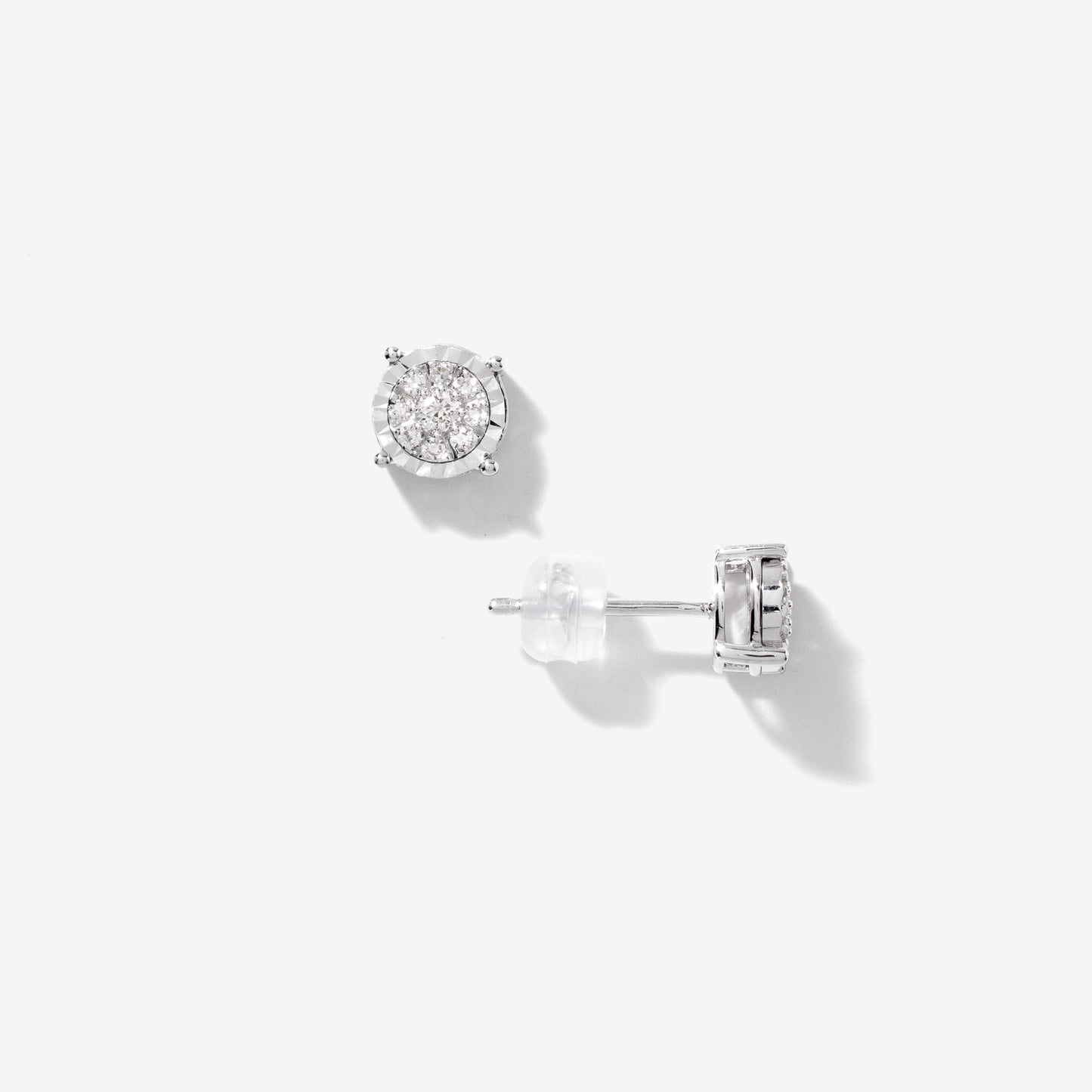 Diamond Cluster Stud Earrings in 10K White Gold (0.16 ct tw)