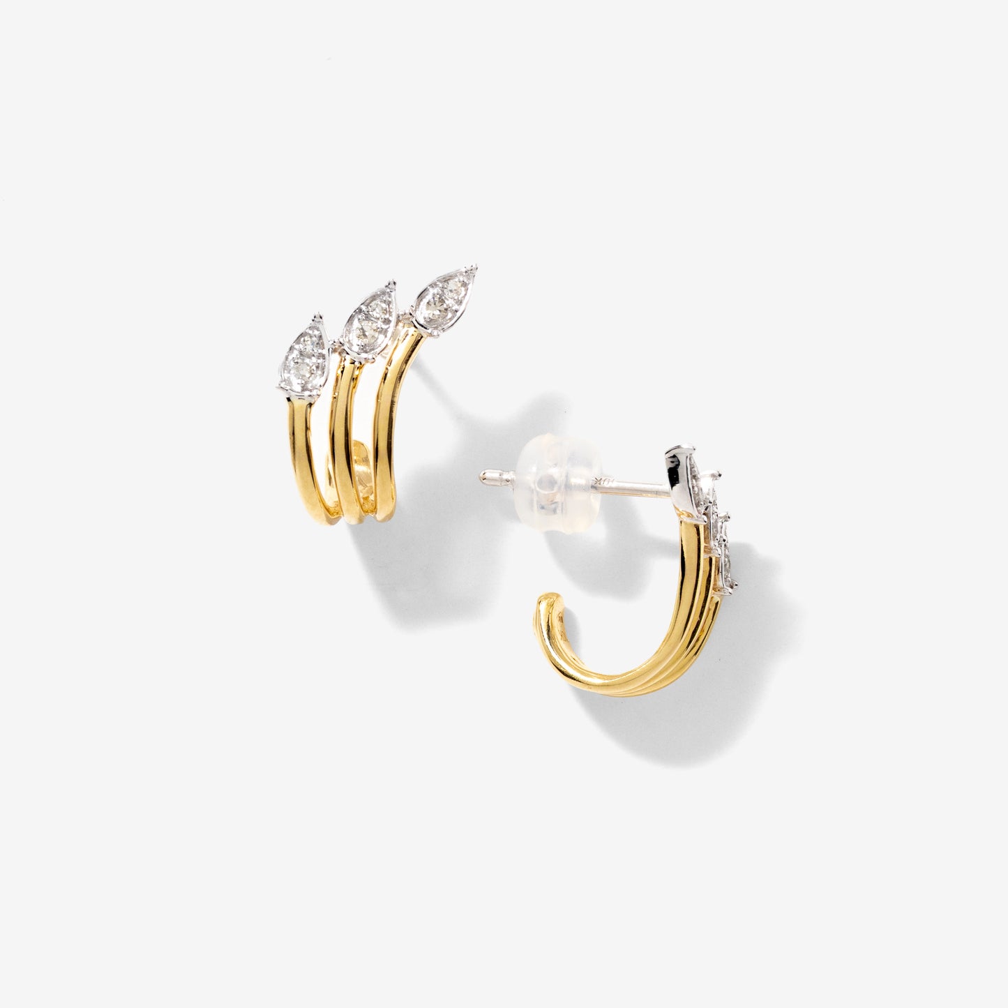 Diamond Cluster Hook Earrings in 10K Yellow and White Gold (0.07 ct tw)