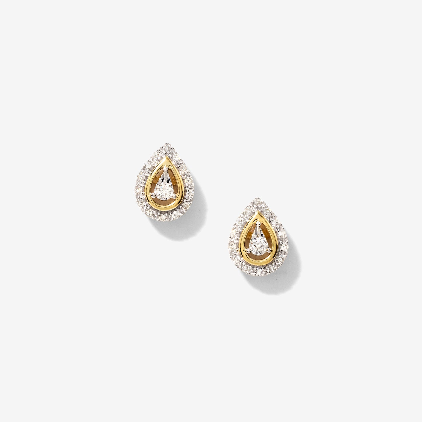 Pear Shape Diamond Halo Stud Earrings in 10K Yellow Gold (0.20 ct tw)
