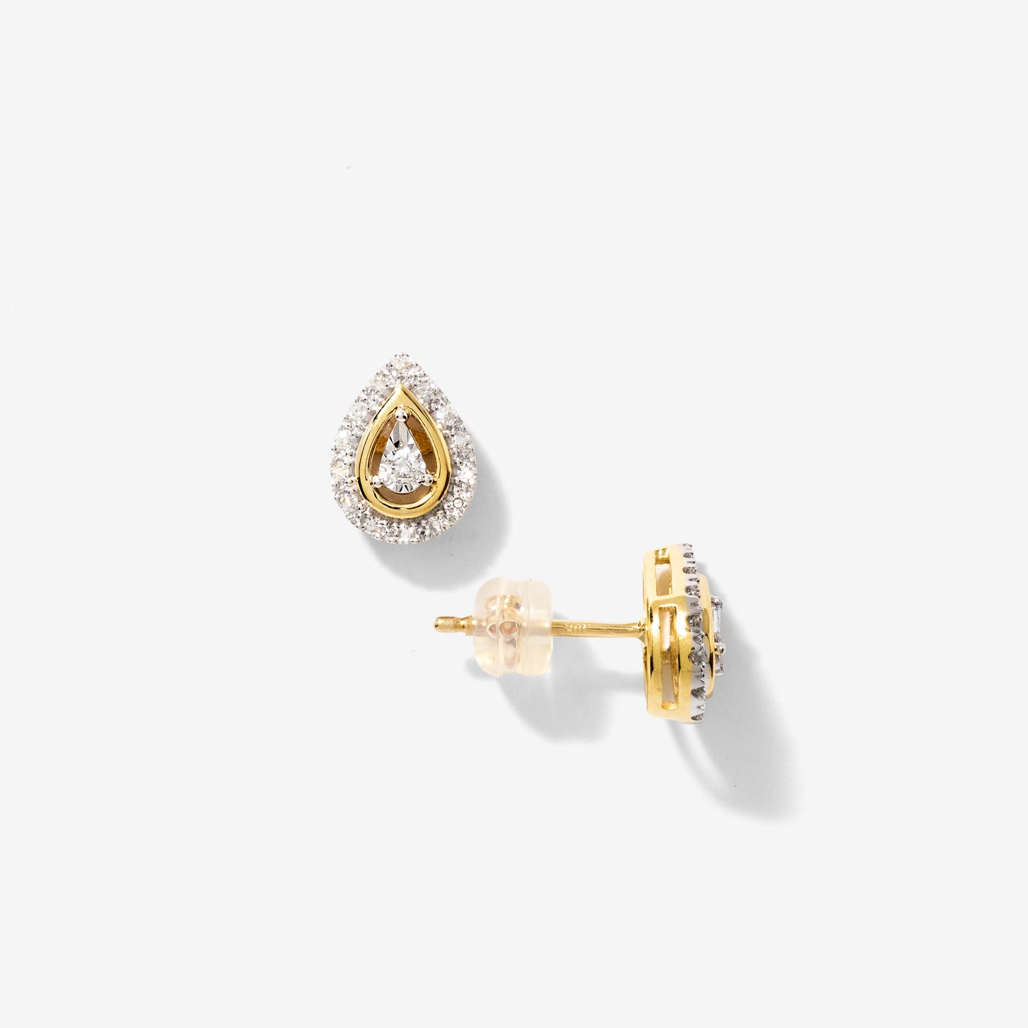 Pear Shape Diamond Halo Stud Earrings in 10K Yellow Gold (0.20 ct tw)