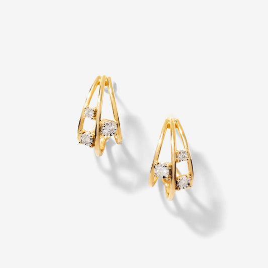 J Hook Diamond Earrings in 10K Yellow and White Gold (0.12 ct tw)