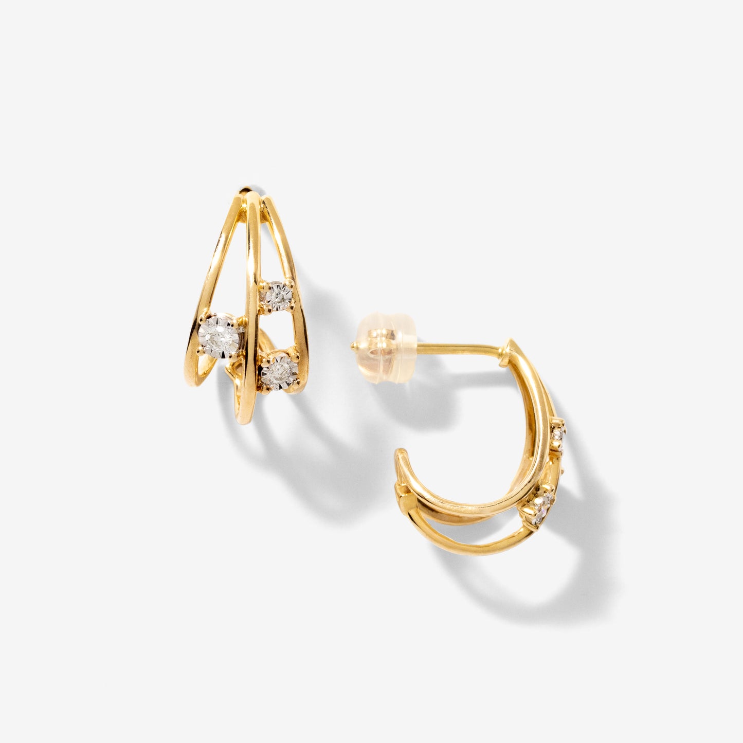 J Hook Diamond Earrings in 10K Yellow and White Gold (0.12 ct tw)