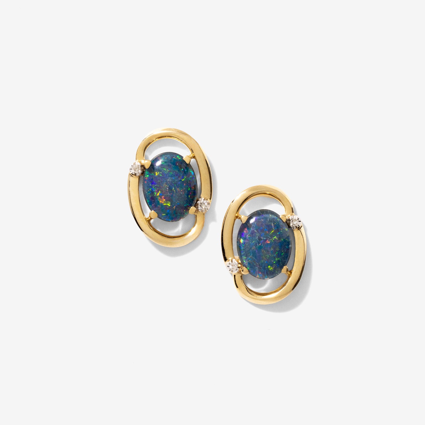 Dark Opal Stud Earrings in 10K Yellow Gold