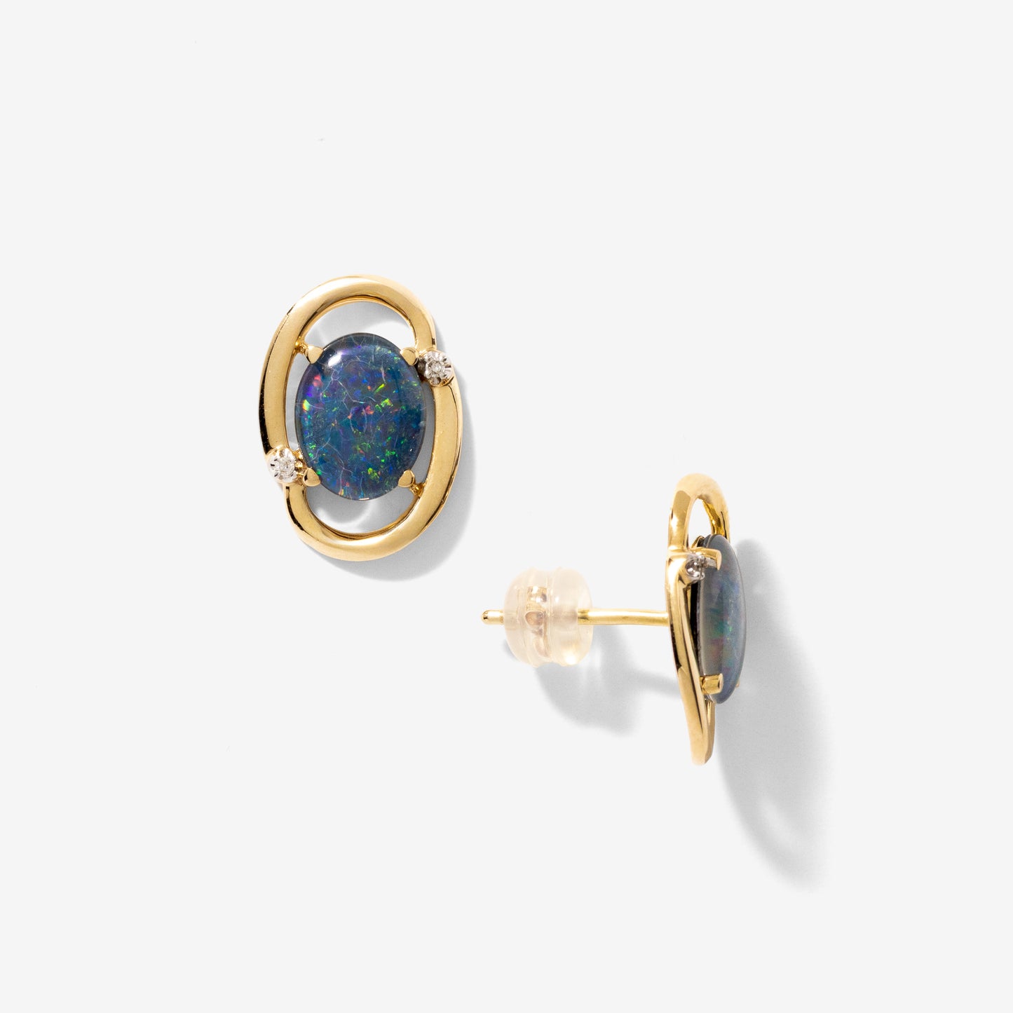 Dark Opal Stud Earrings in 10K Yellow Gold