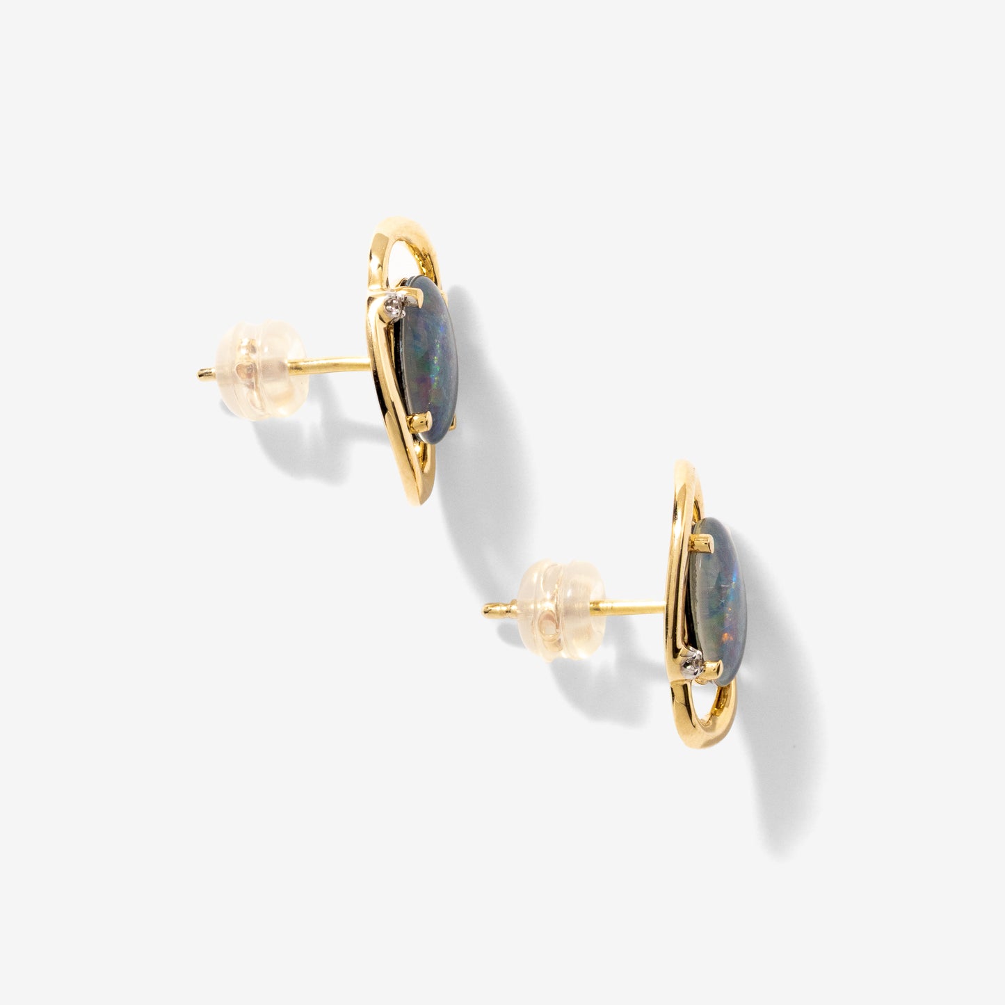 Dark Opal Stud Earrings in 10K Yellow Gold