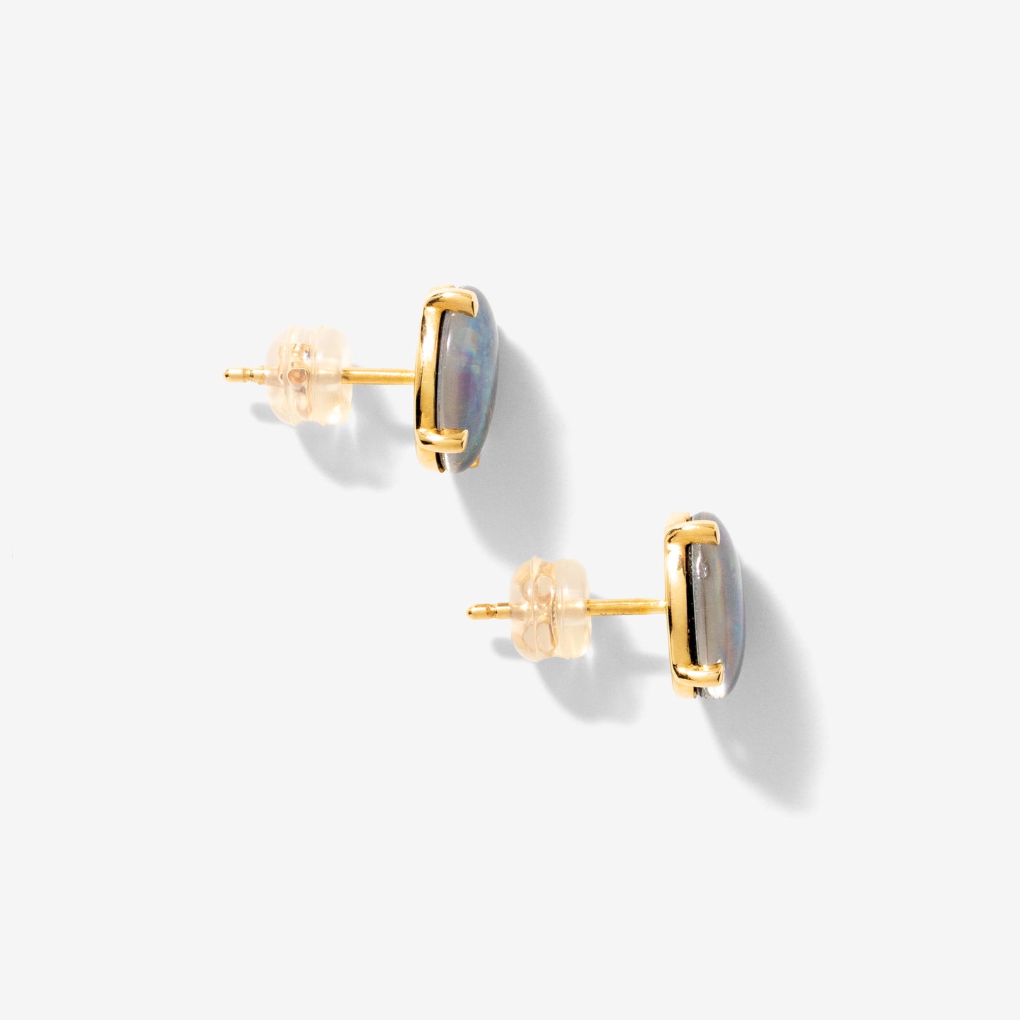 10x8mm Dark Opal Stud Earrings in 10K Yellow Gold
