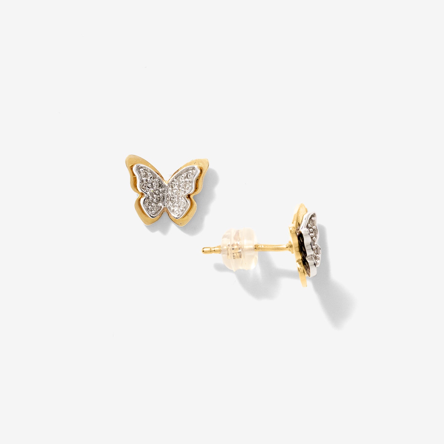 Diamond Butterfly Earrings in 10K Yellow and White Gold (0.13 ct tw)