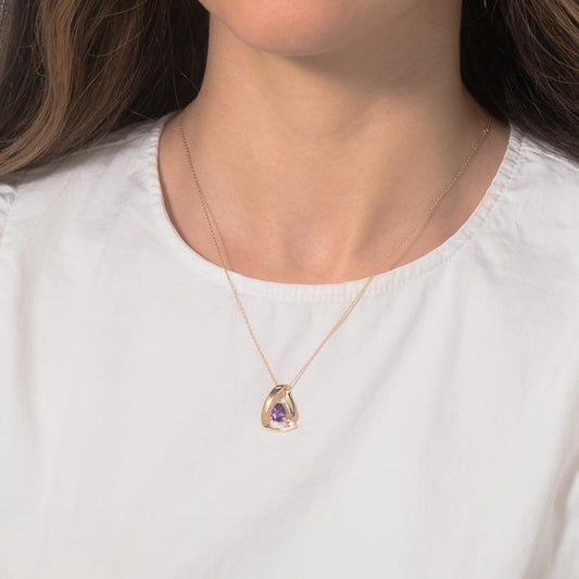 Amethyst Pendant with Diamond Accents in 10K Yellow Gold