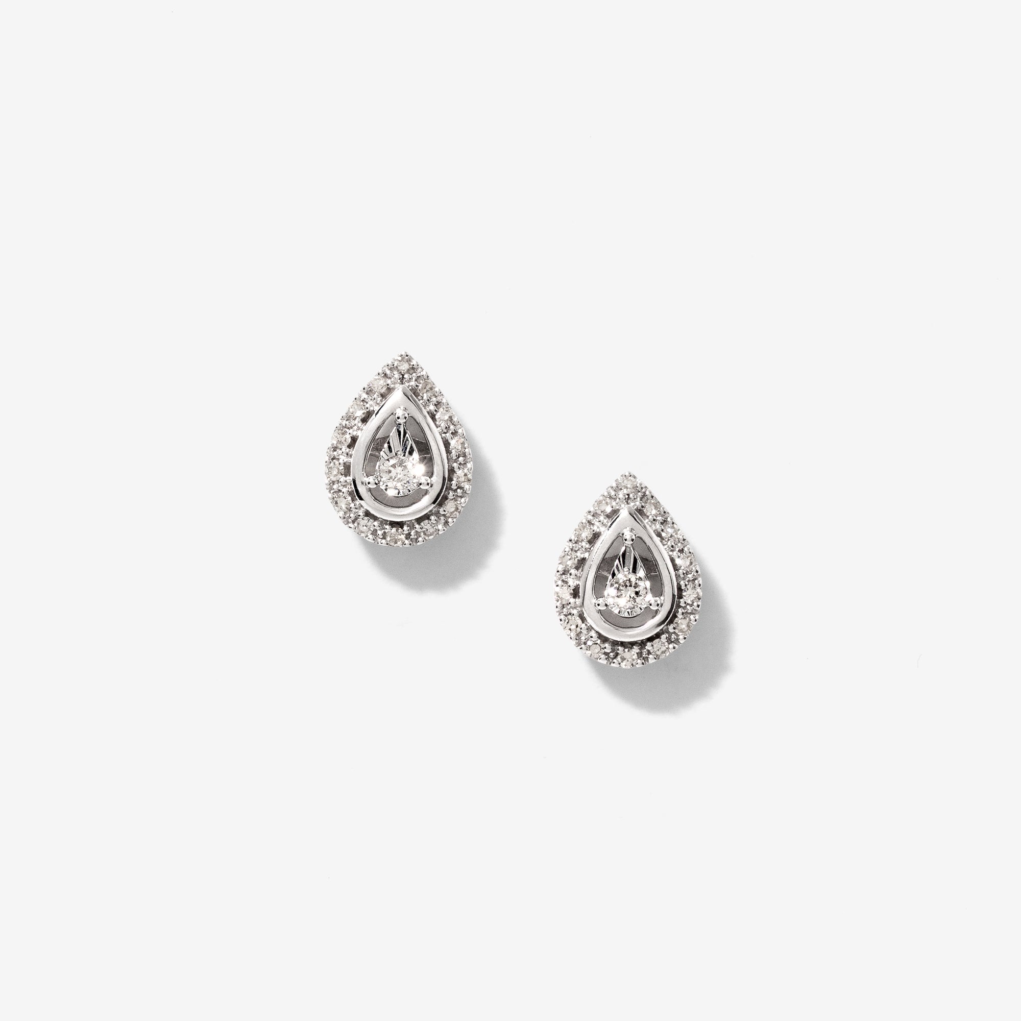 Pear Shape Diamond Halo Stud Earrings in 10K White Gold (0.20 ct tw)