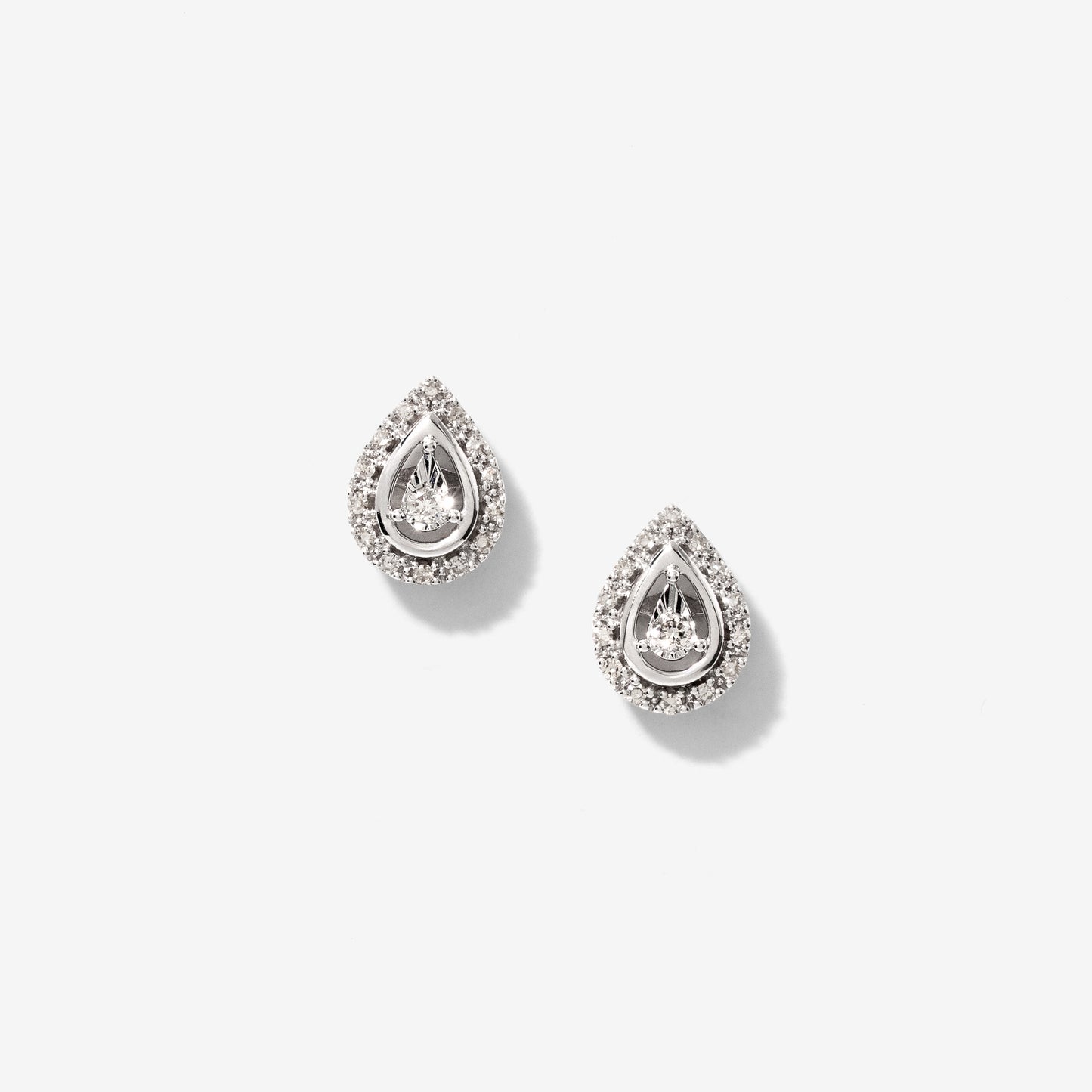 Pear Shape Diamond Halo Stud Earrings in 10K White Gold (0.20 ct tw)