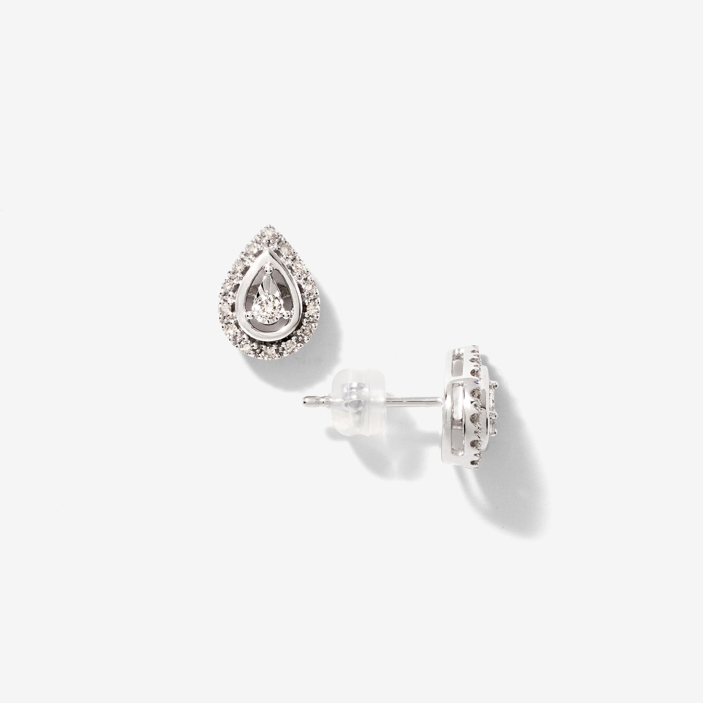 Pear Shape Diamond Halo Stud Earrings in 10K White Gold (0.20 ct tw)