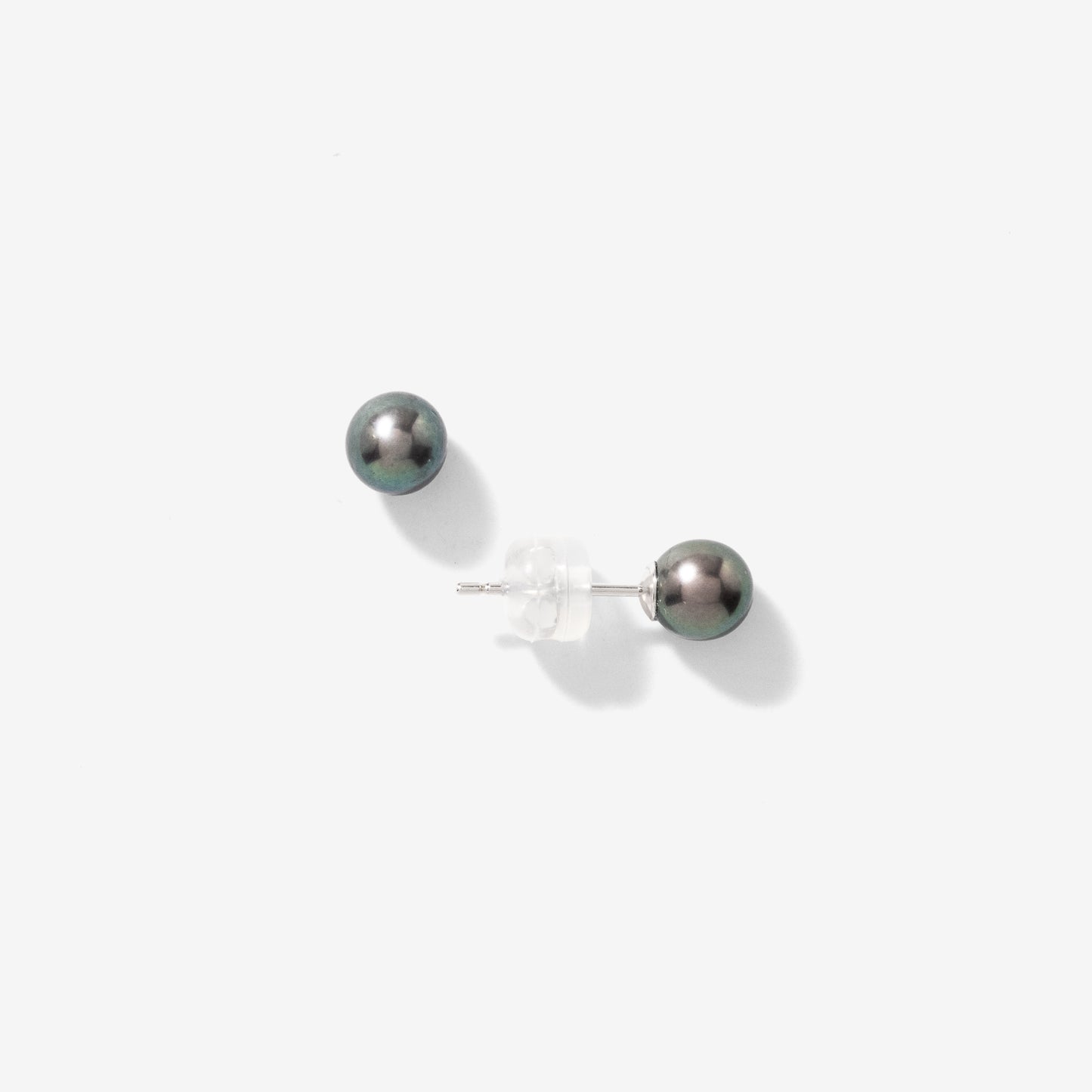 5-5.5mm Black Cultured Pearl Stud Earrings in 14K White Gold