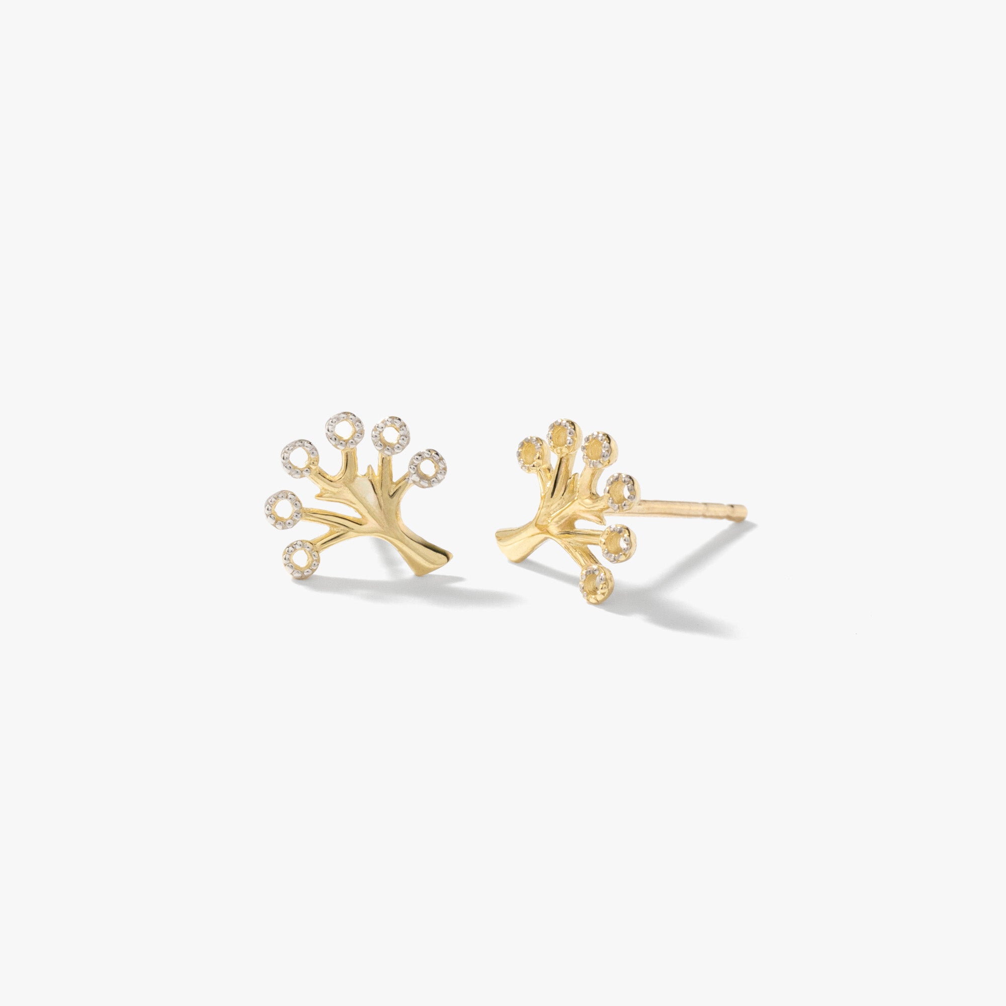 Tree of Life Stud Earrings in 10K Yellow and White Gold