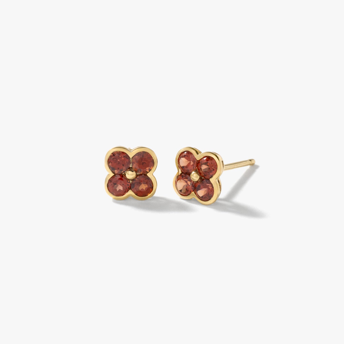 Garnet Flower Earring in 10K Yellow Gold