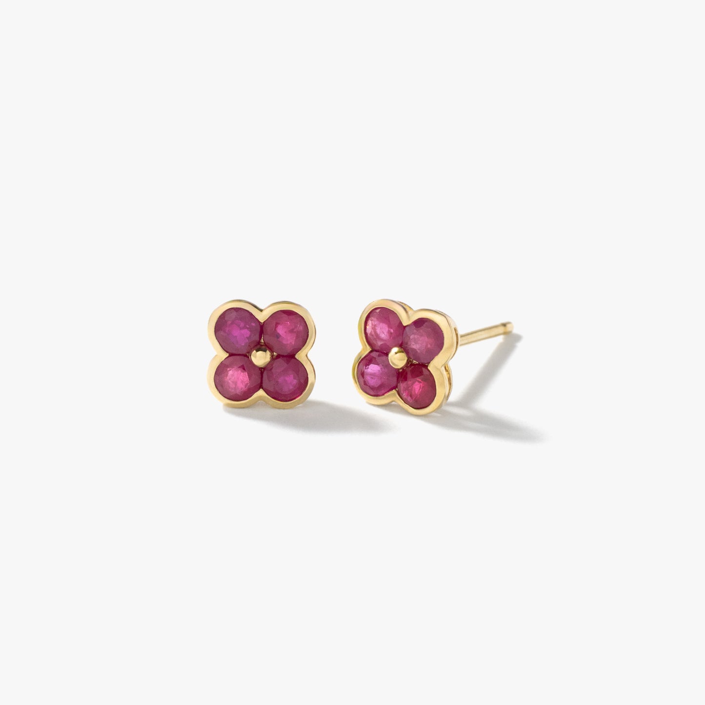 Ruby Flower Stud Earrings in 10K Yellow Gold