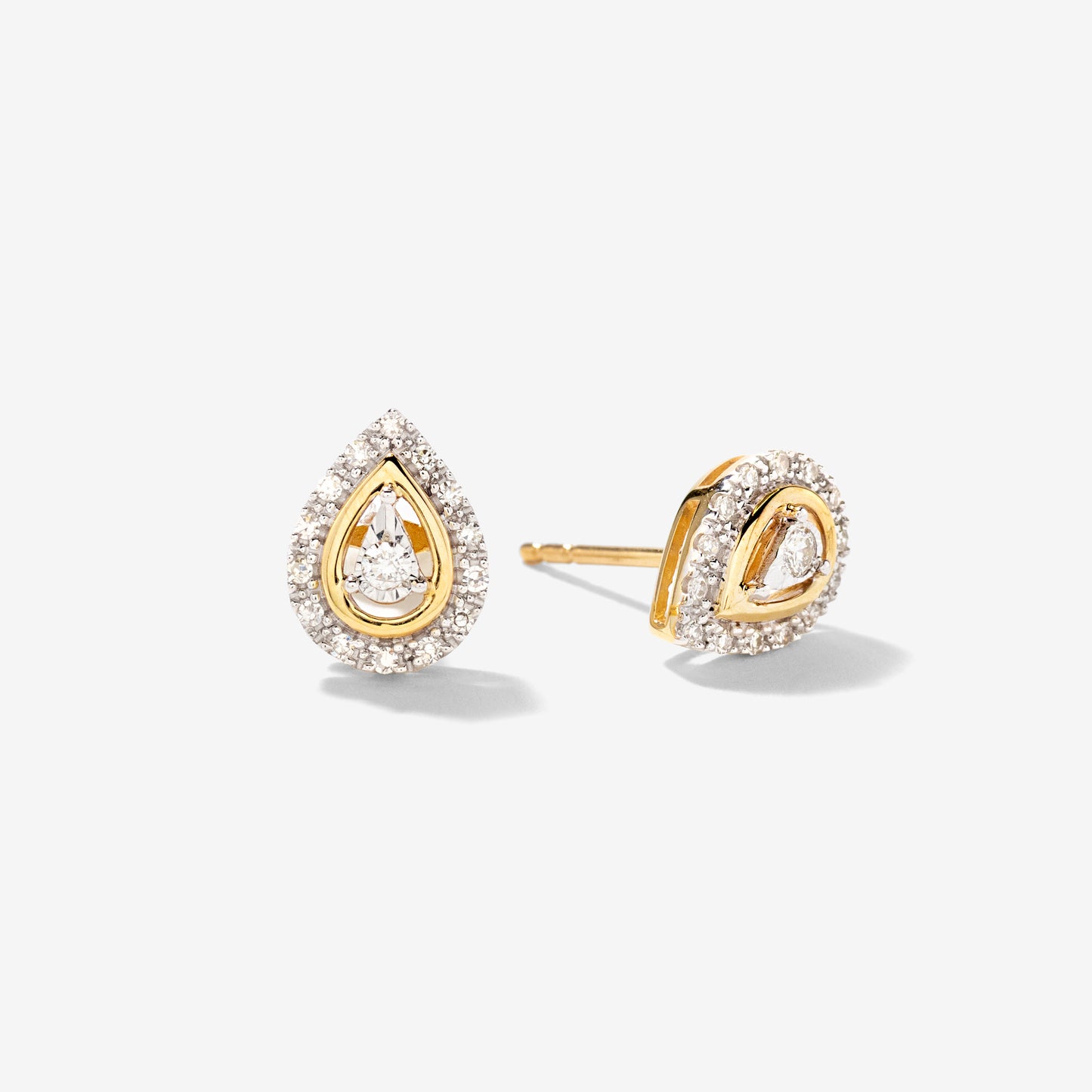 Pear Shape Diamond Halo Stud Earrings in 10K Yellow Gold (0.20 ct tw)