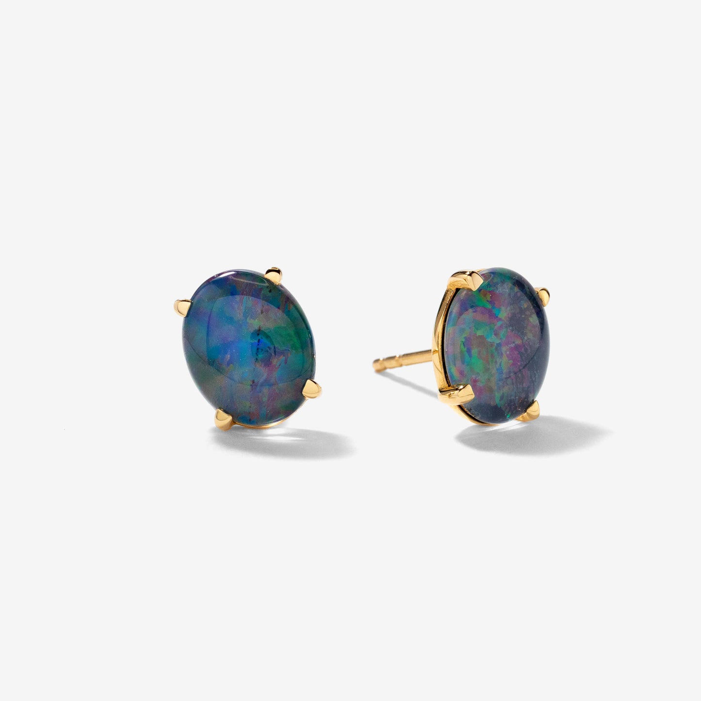10x8mm Dark Opal Stud Earrings in 10K Yellow Gold