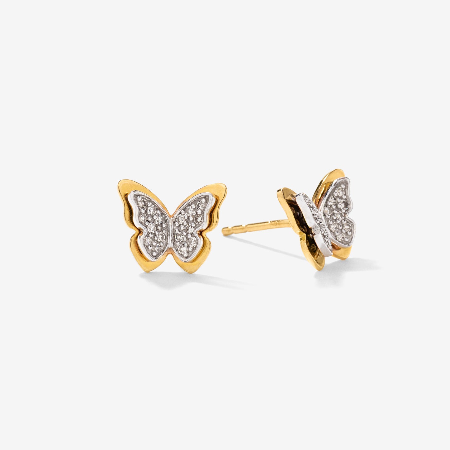 Diamond Butterfly Earrings in 10K Yellow and White Gold (0.13 ct tw)