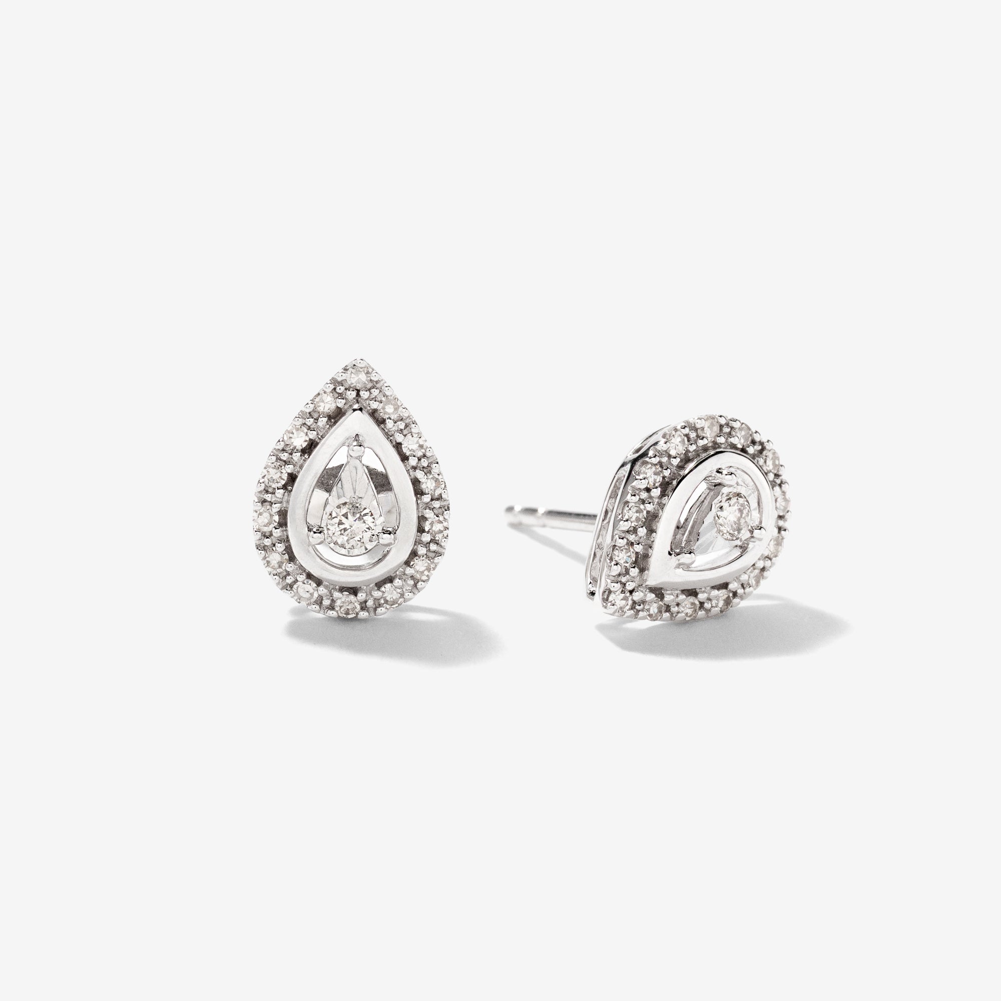 Pear Shape Diamond Halo Stud Earrings in 10K White Gold (0.20 ct tw)