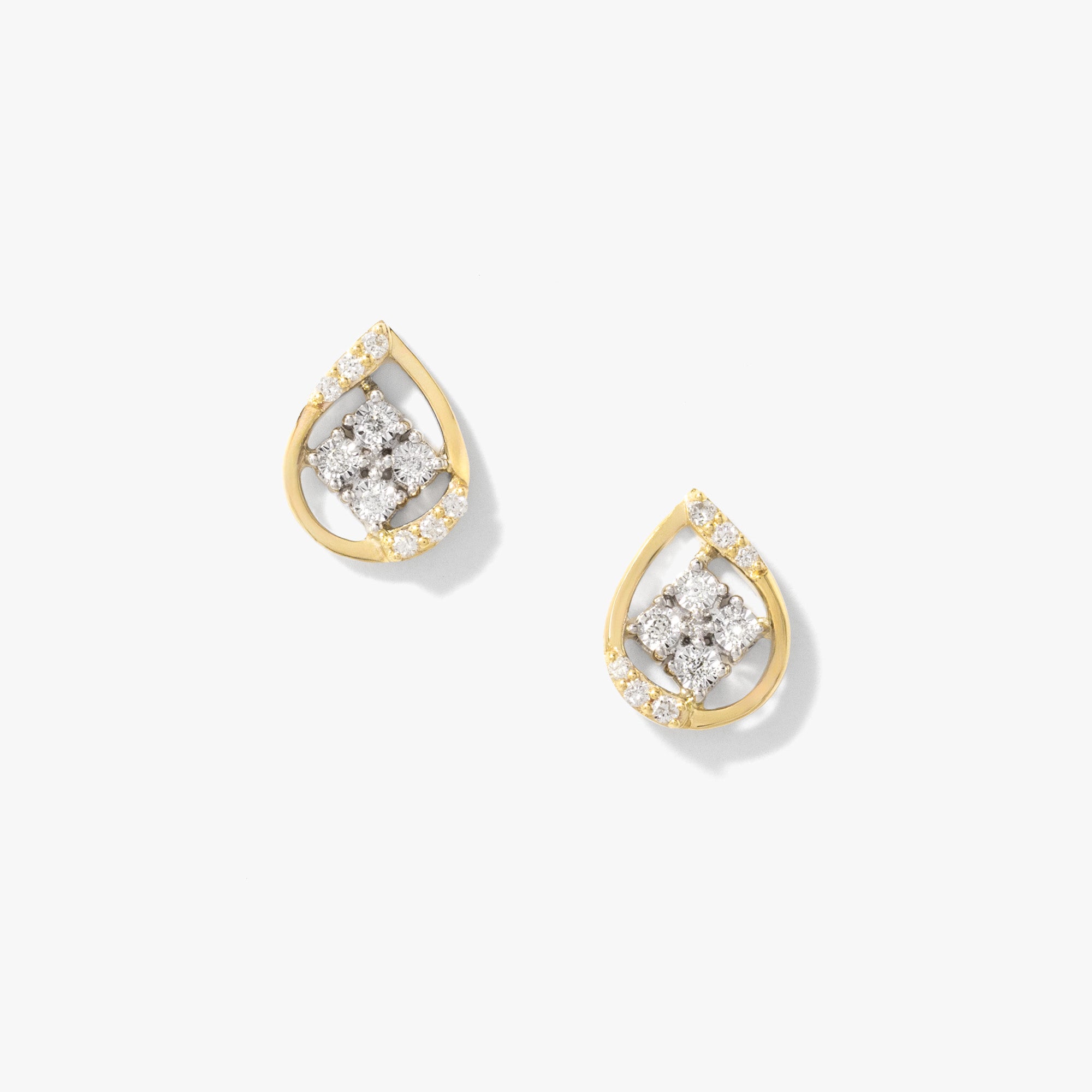 Diamond Cluster Stud Earrings in 10K Yellow and White Gold (0.10 ct tw