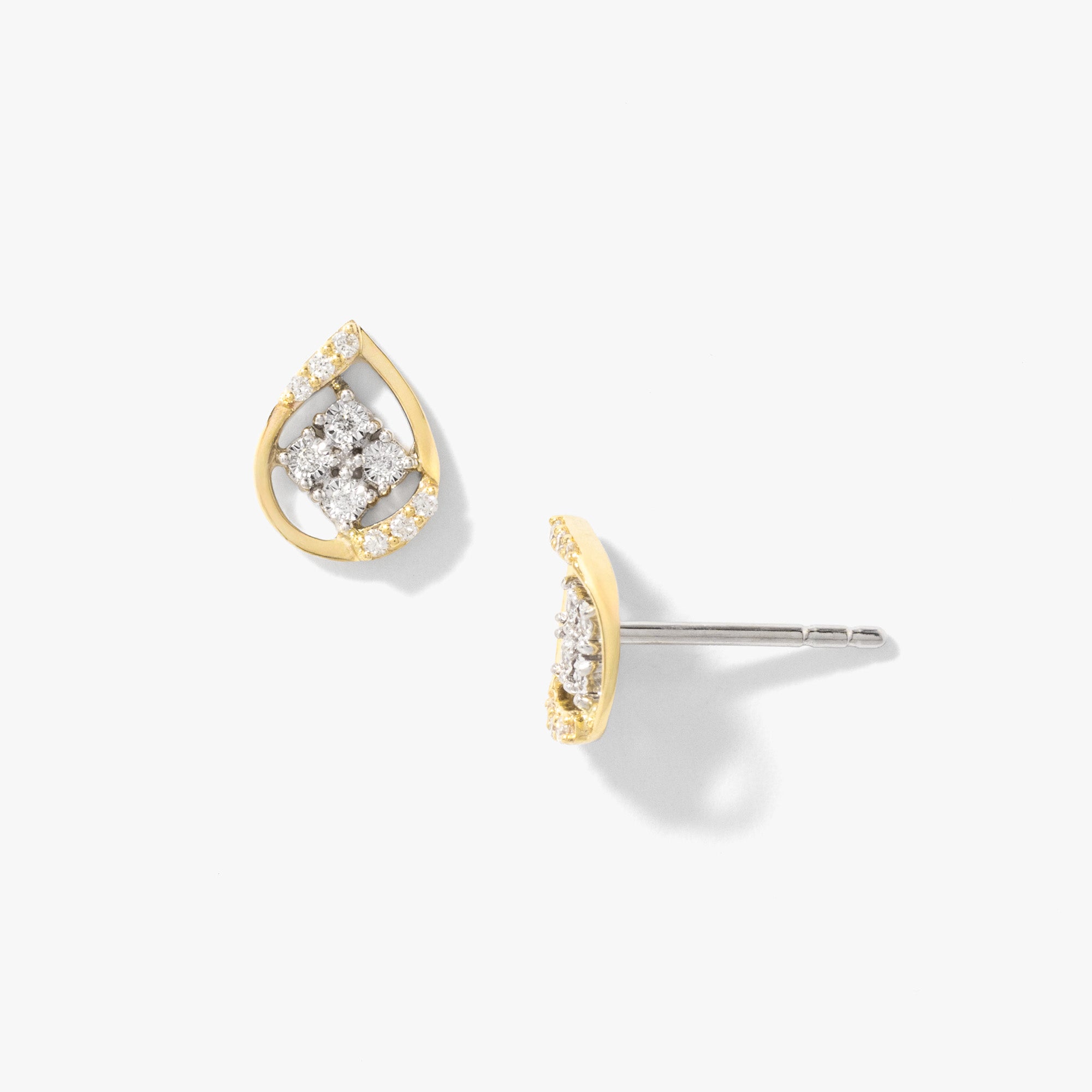 Diamond Cluster Stud Earrings in 10K Yellow and White Gold (0.10 ct tw