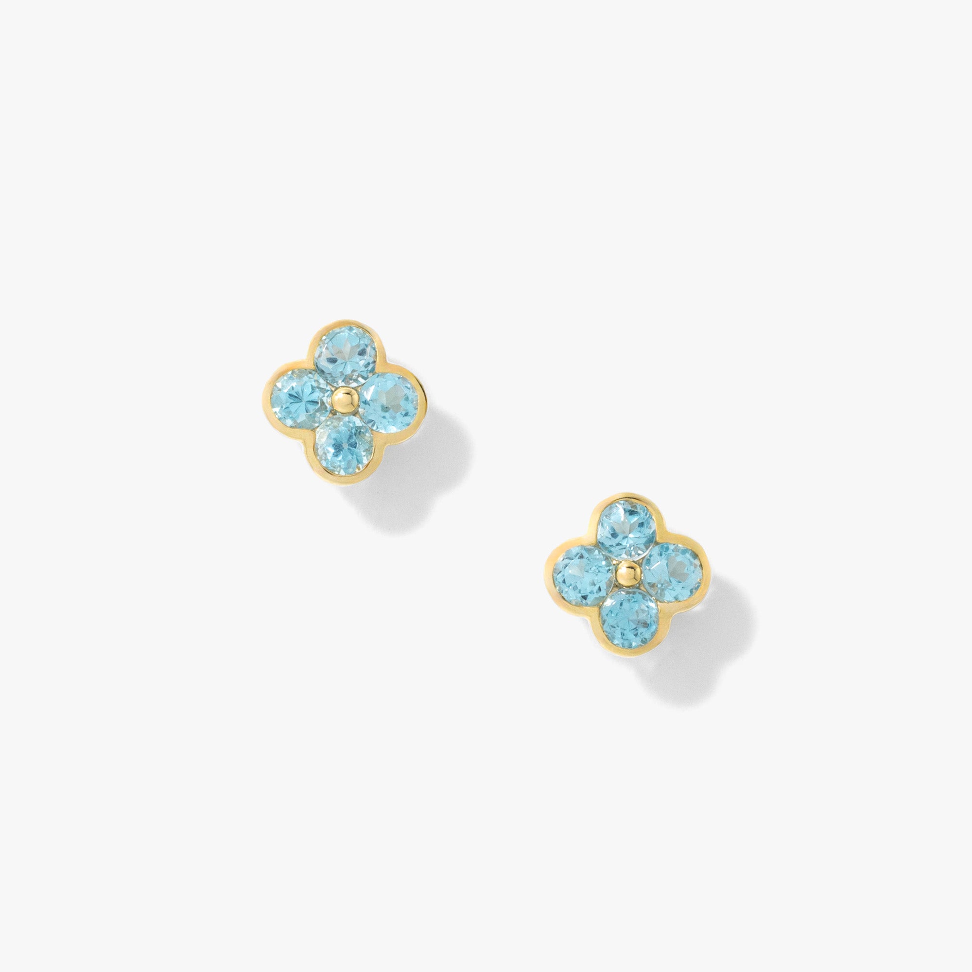 Blue Topaz Flower Earring in 10K Yellow Gold
