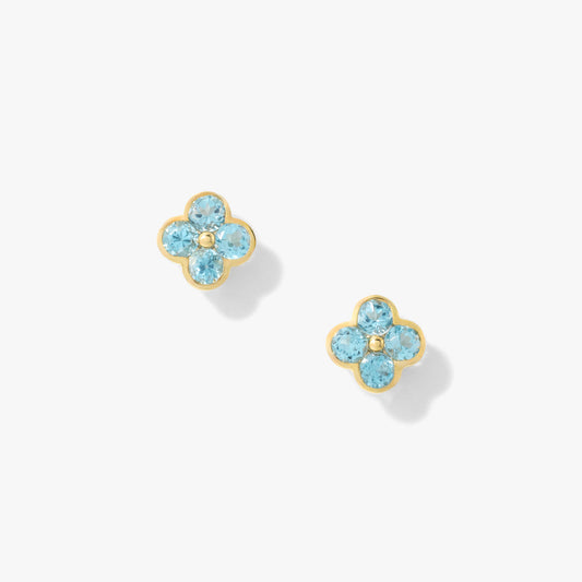 Blue Topaz Flower Earring in 10K Yellow Gold