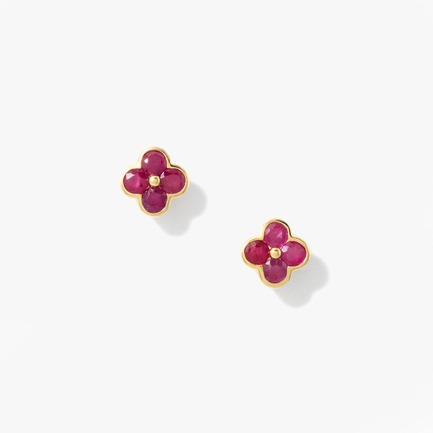 Ruby Flower Stud Earrings in 10K Yellow Gold
