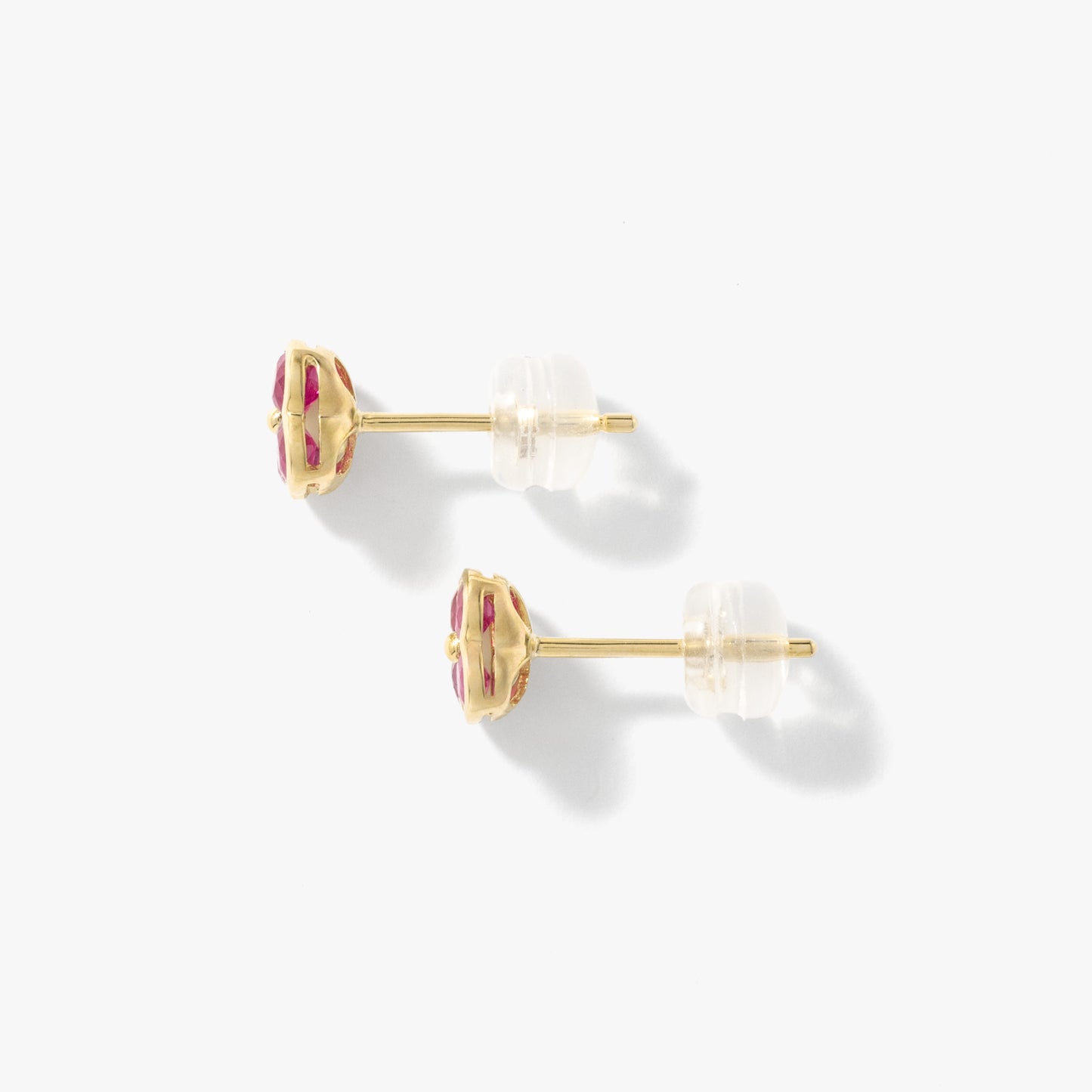 Ruby Flower Stud Earrings in 10K Yellow Gold