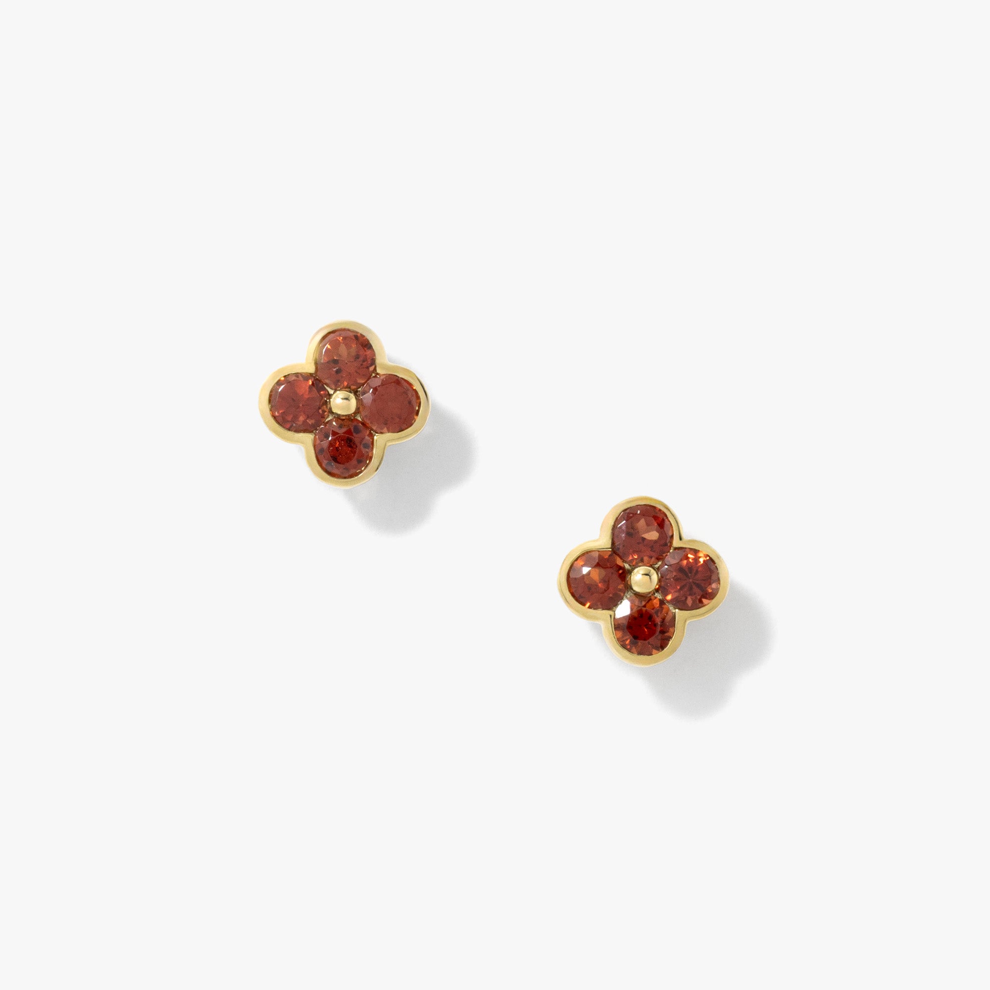 Garnet Flower Earring in 10K Yellow Gold