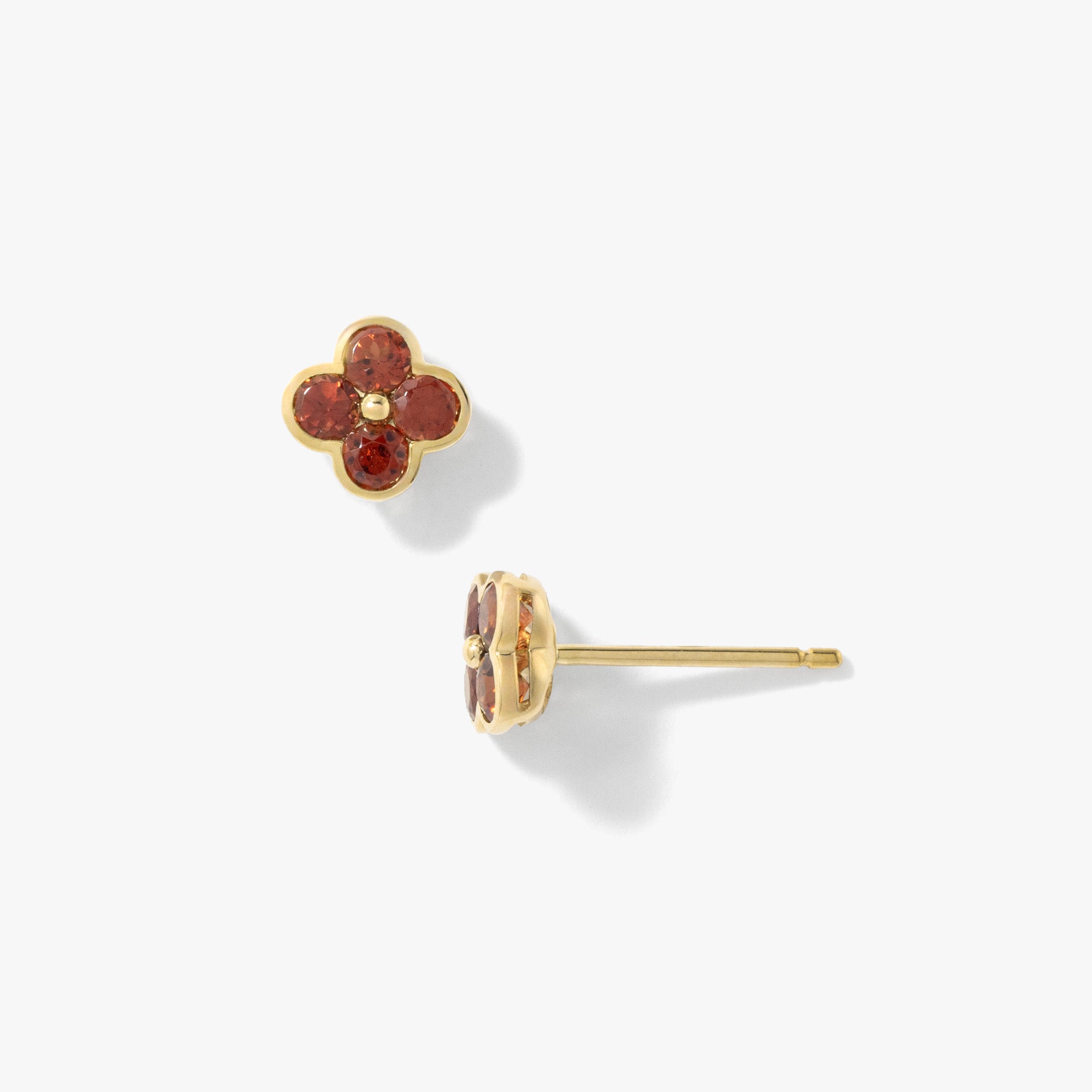 Garnet Flower Earring in 10K Yellow Gold