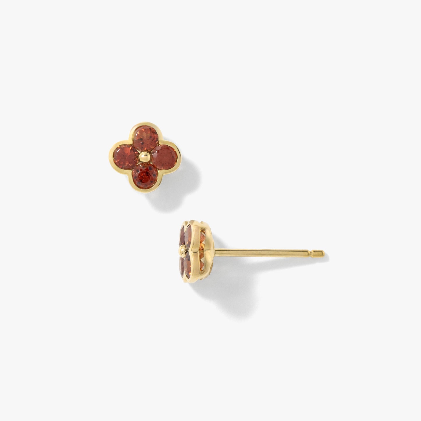 Garnet Flower Earring in 10K Yellow Gold