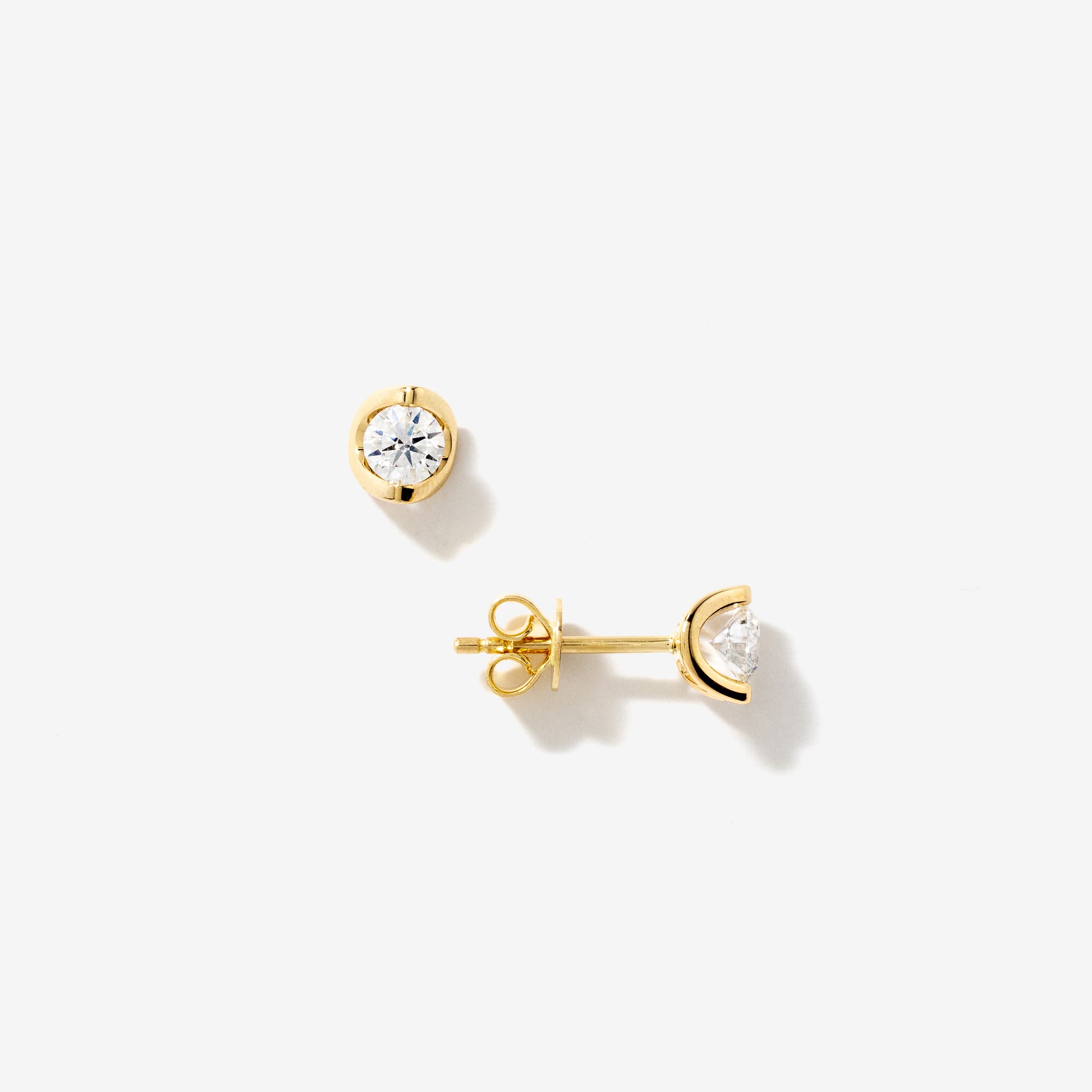 Crescent Set Lab Grown Diamond Stud Earrings in 14K Yellow Gold (0.50c