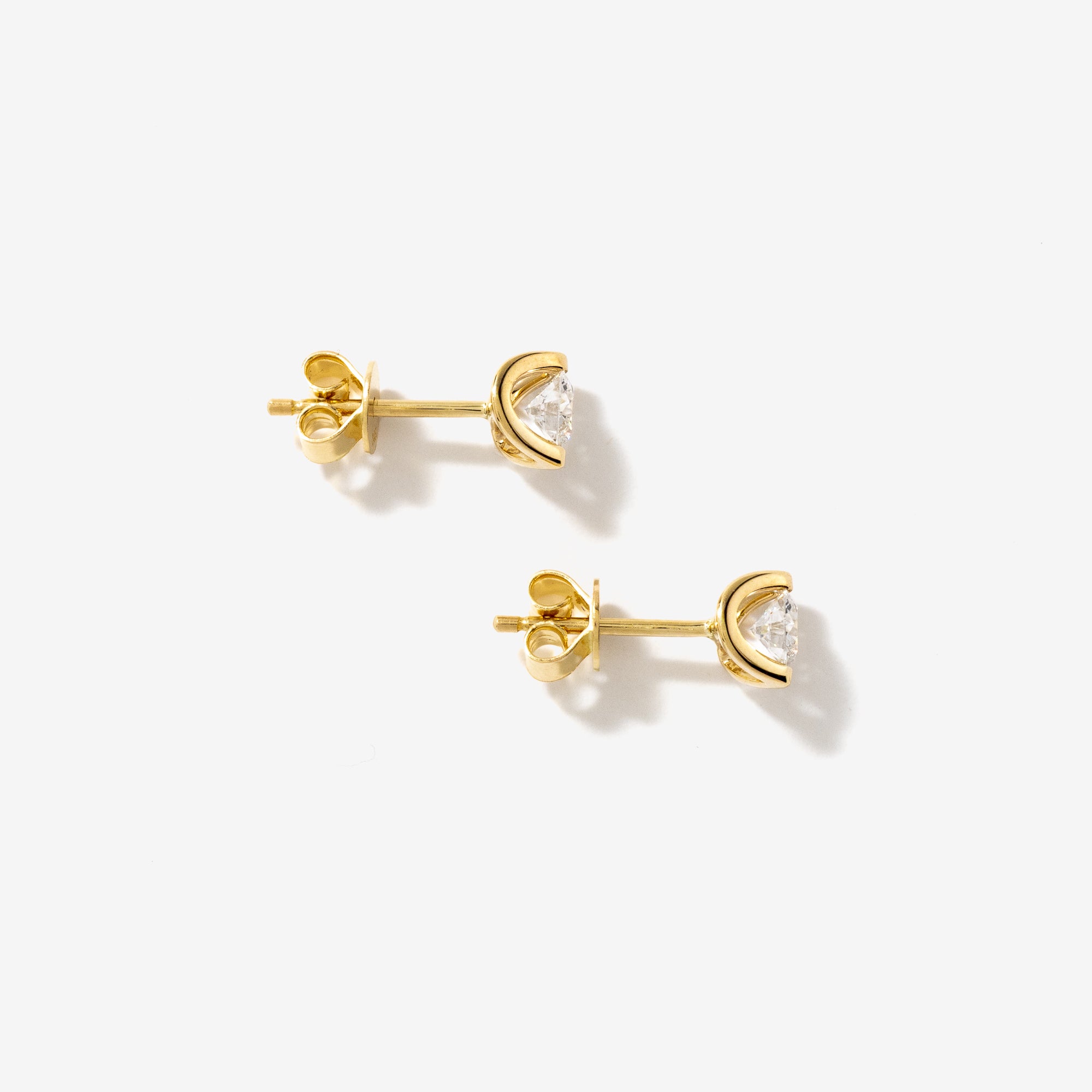 Crescent Set Lab Grown Diamond Stud Earrings in 14K Yellow Gold (0.50c