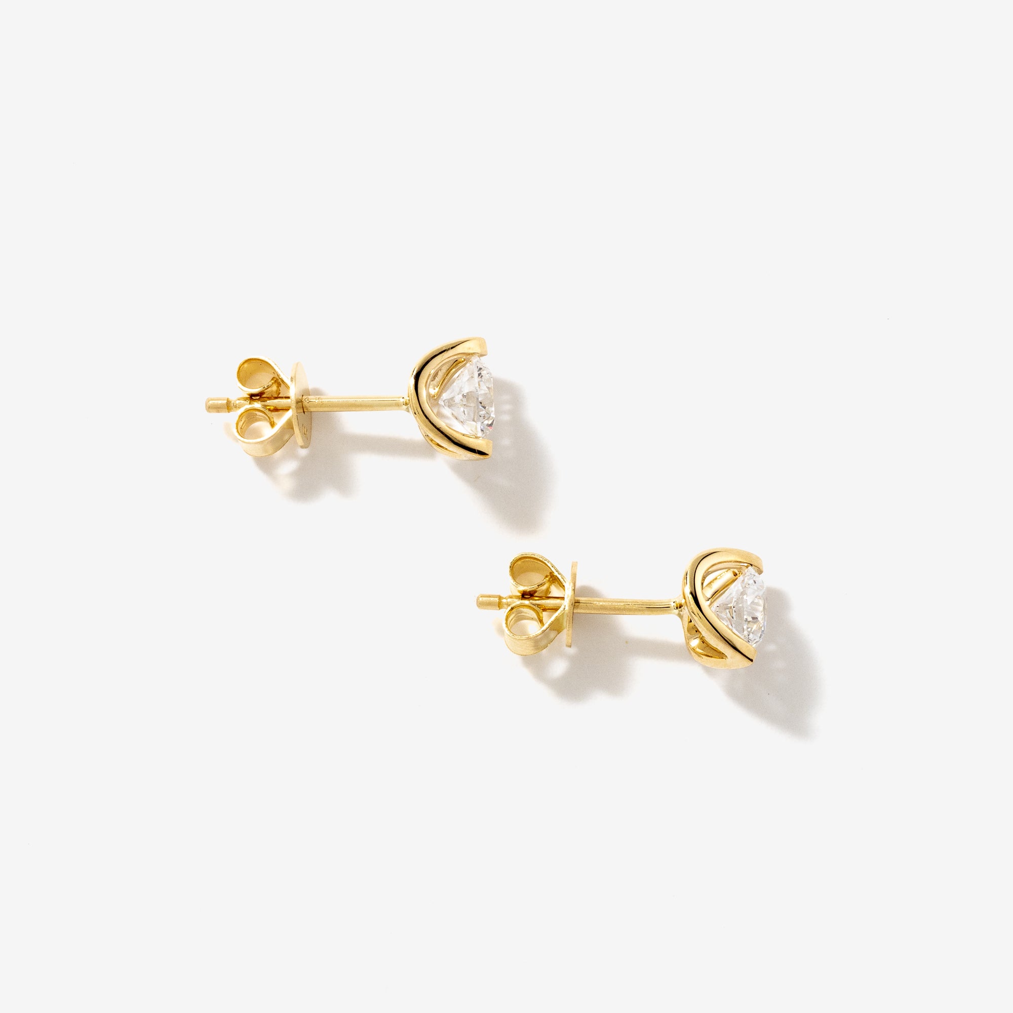 Crescent Set Lab Grown Diamond Stud Earrings in 14K Yellow Gold (0.75