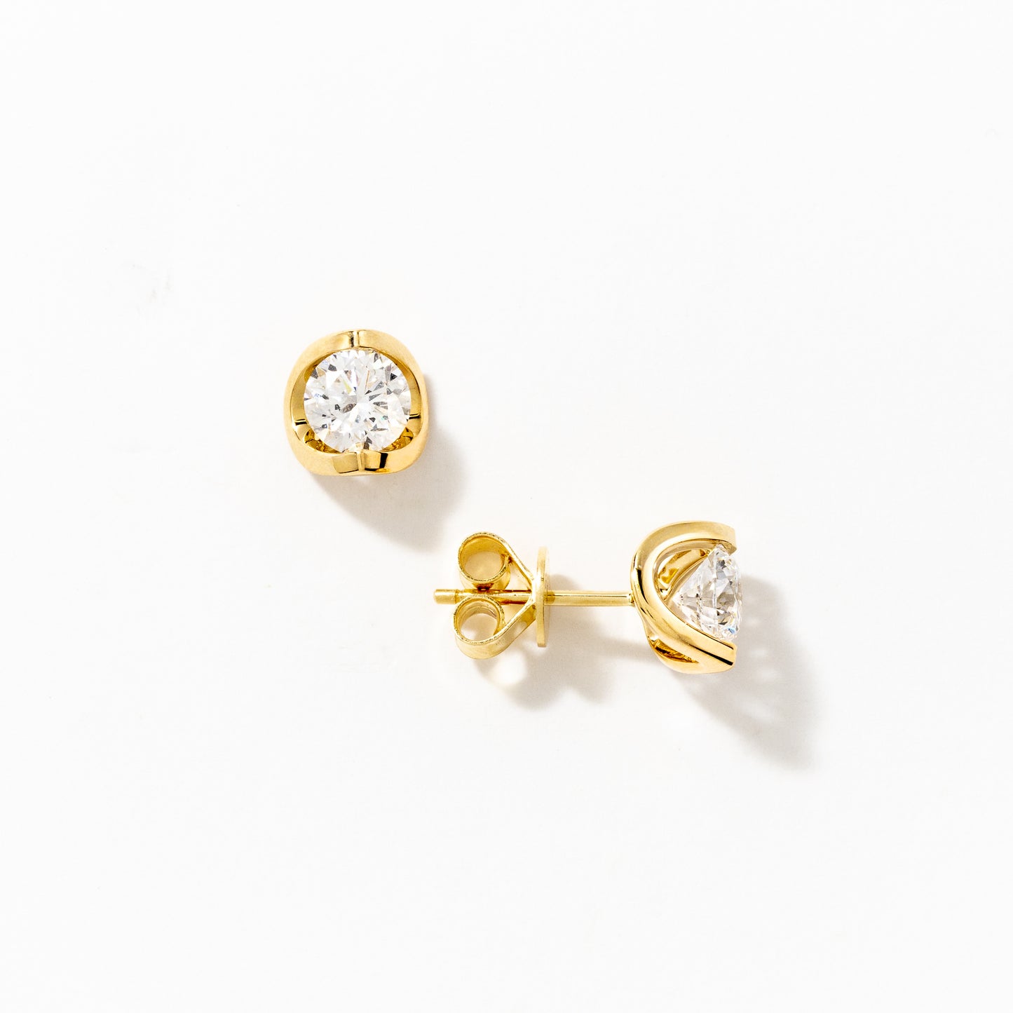 Tension Set Solitaire Lab Grown Diamond Stud Earrings in 14K Yellow Gold (1.50 ct tw)