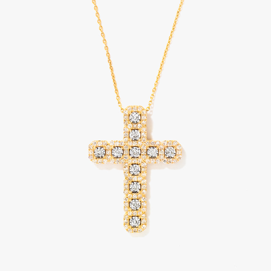 10K Yellow and White Gold Diamond Cross Pendant (0.75ct tw)