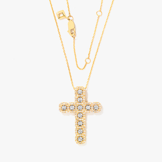 10K Yellow and White Gold Diamond Cross Pendant (0.75ct tw)