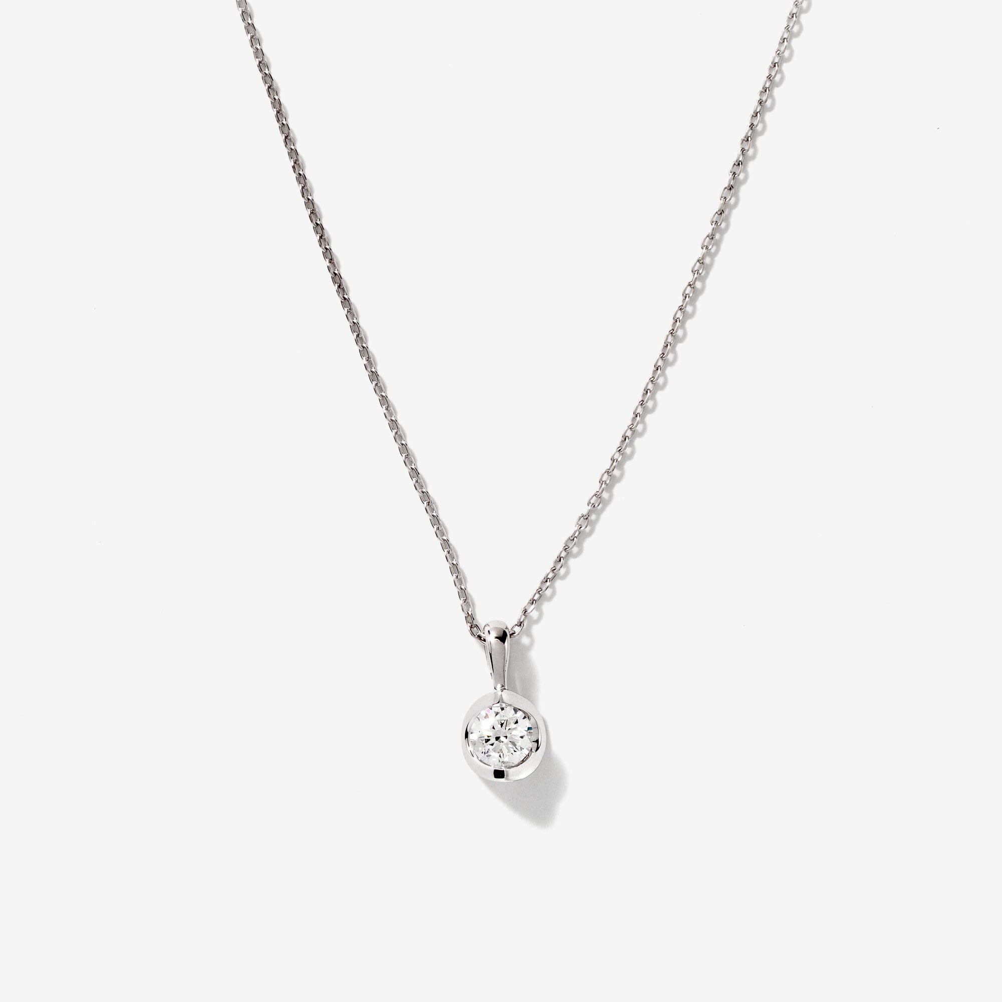 Crescent Set Lab Grown Diamond Solitaire Necklace in 14K White Gold
