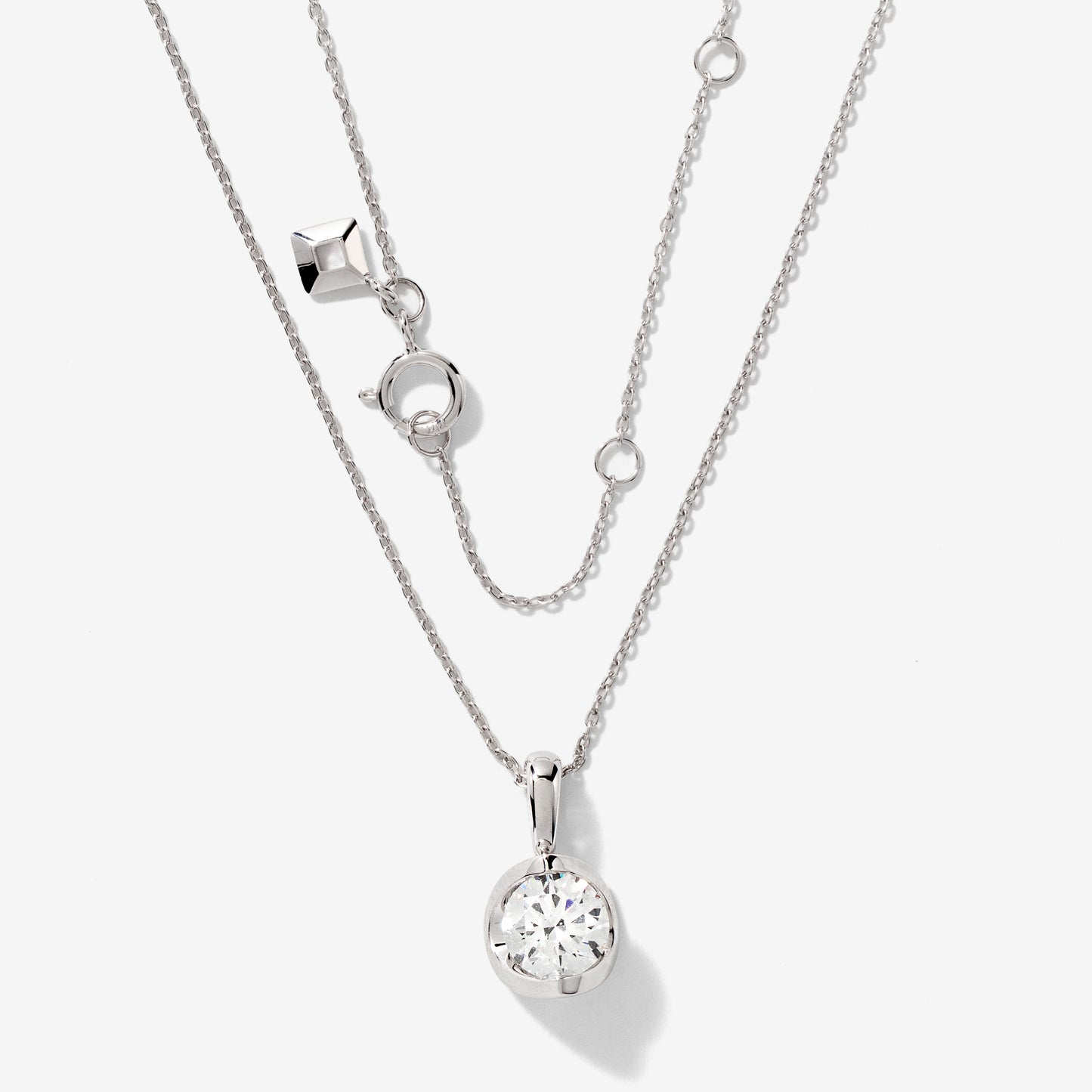 Tension Set Lab Grown Diamond Solitaire Necklace in 14K White Gold (1.00 ct tw)