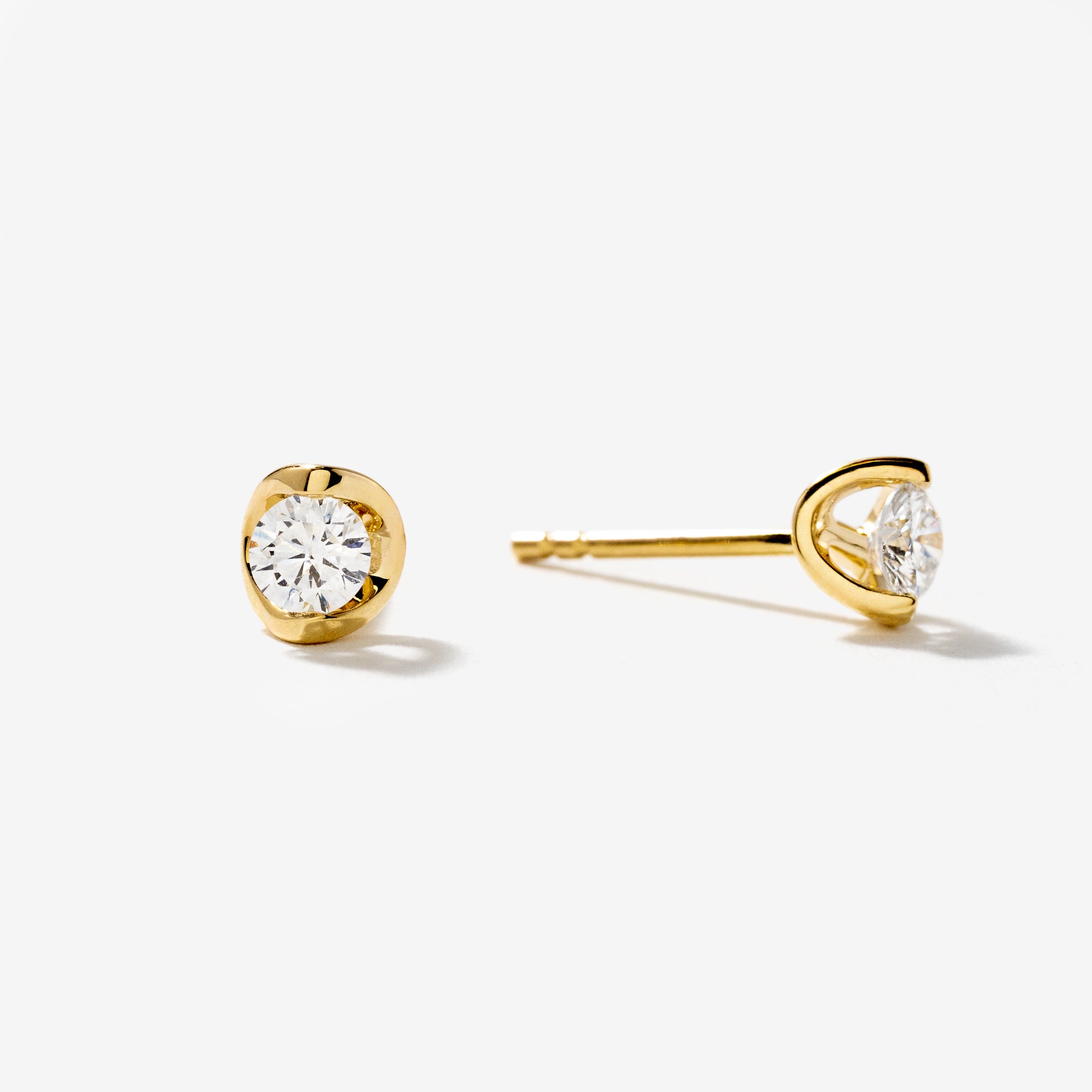Crescent Set Lab Grown Diamond Stud Earrings in 14K Yellow Gold (0.30c