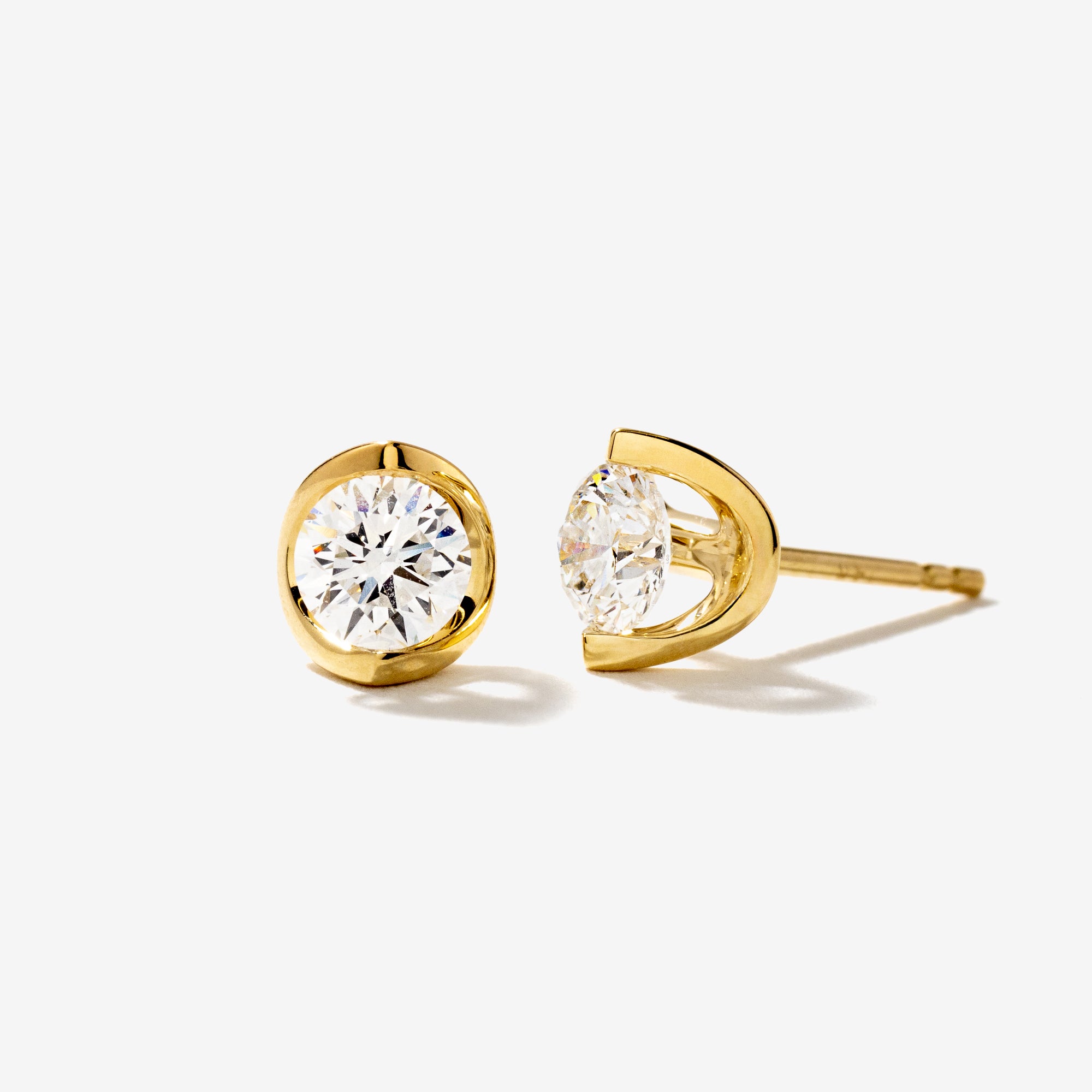 Crescent Set Lab Grown Diamond Stud Earrings in 14K Yellow Gold (0.75