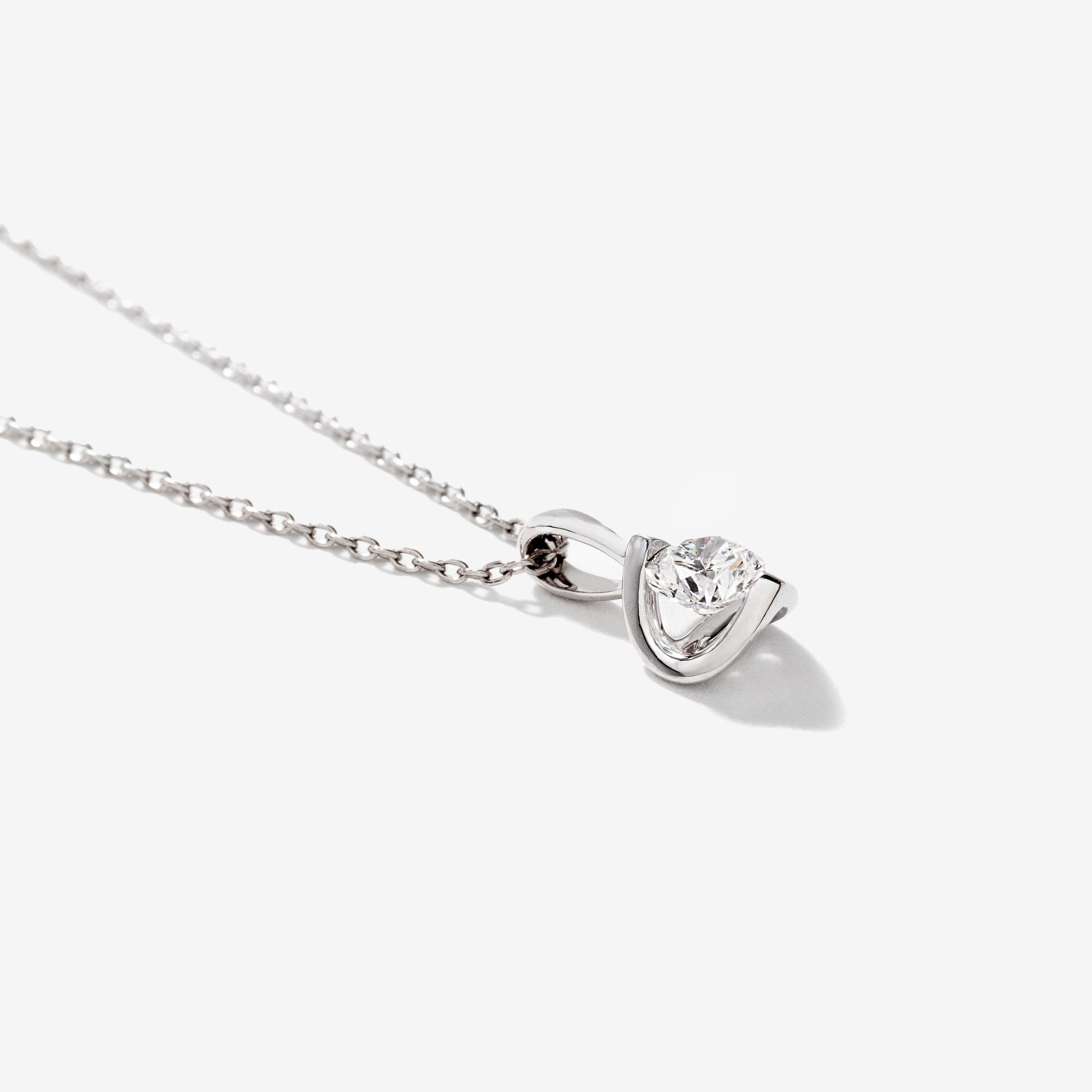 Crescent Set Lab Grown Diamond Solitaire Necklace in 14K White Gold