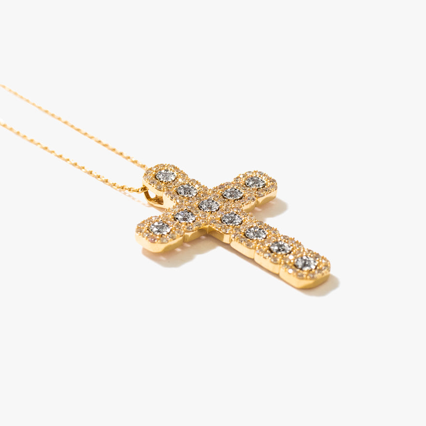 10K Yellow and White Gold Diamond Cross Pendant (0.75ct tw)