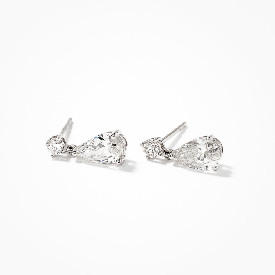 Pear Shape Lab Grown Diamond Earrings in 14K White Gold (1.55 ct tw)