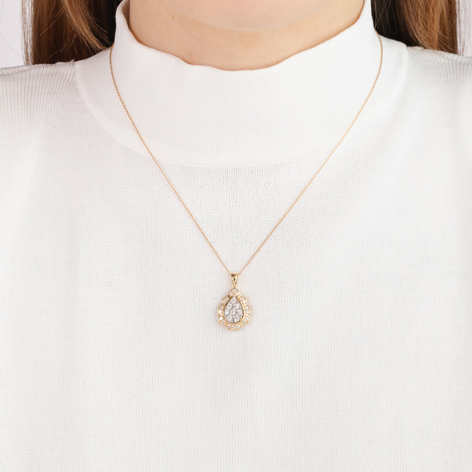 Diamond Cluster Necklace in 10K Yellow and White Gold (0.50 ct tw)