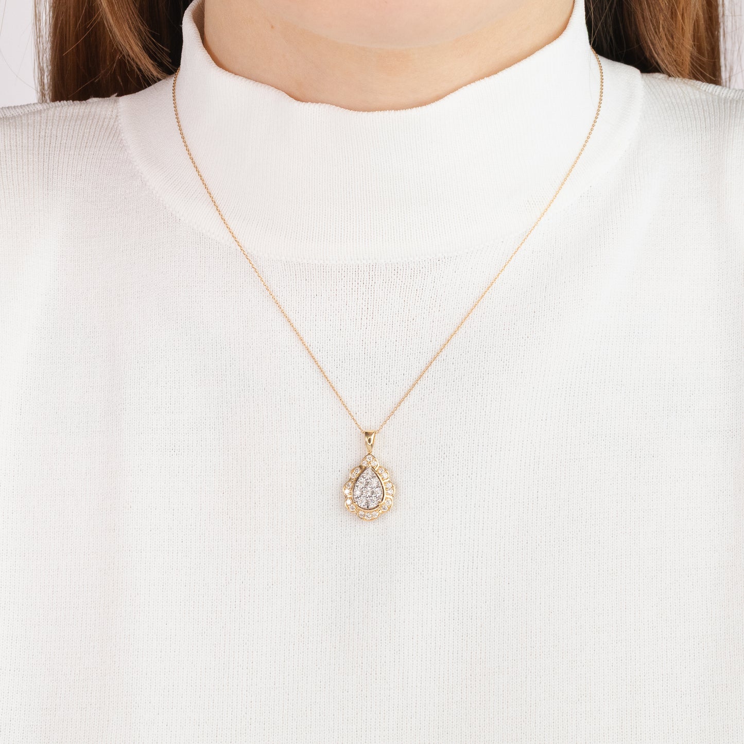 Diamond Cluster Necklace in 10K Yellow and White Gold (0.50 ct tw)